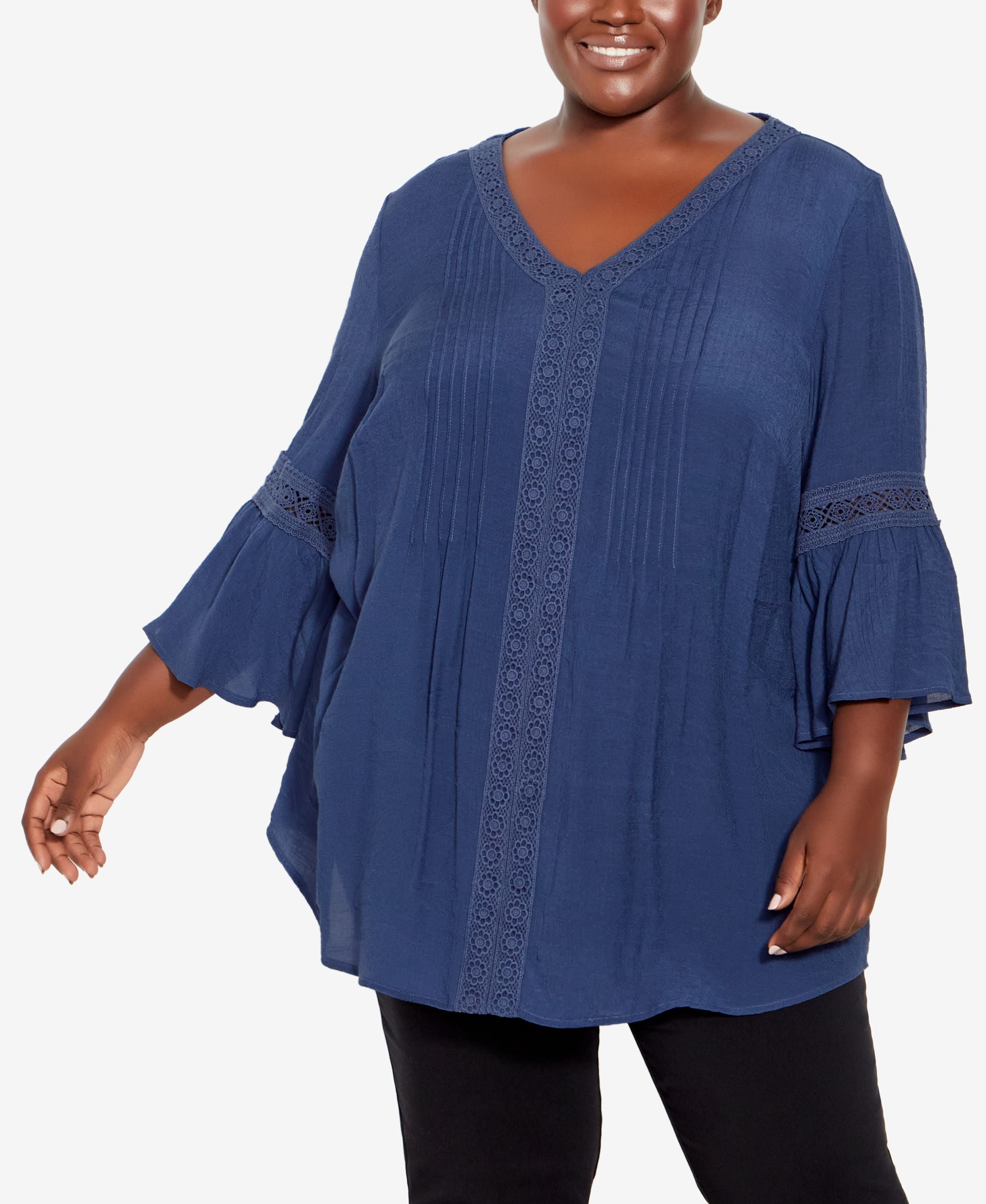 Plus Size Pleat Lace Tunic Premium Top