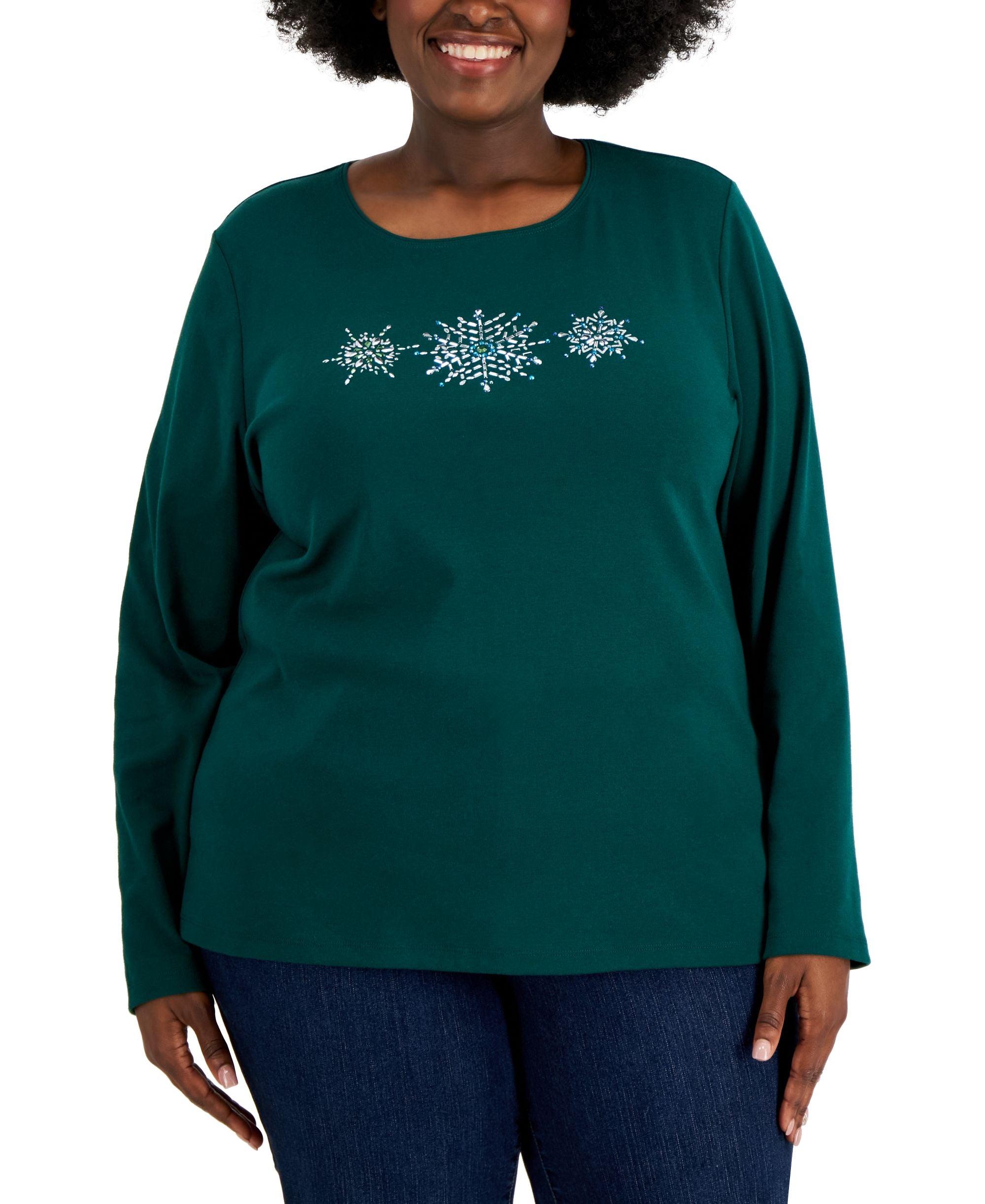 Plus Size Embellished Snowflake Premium Top