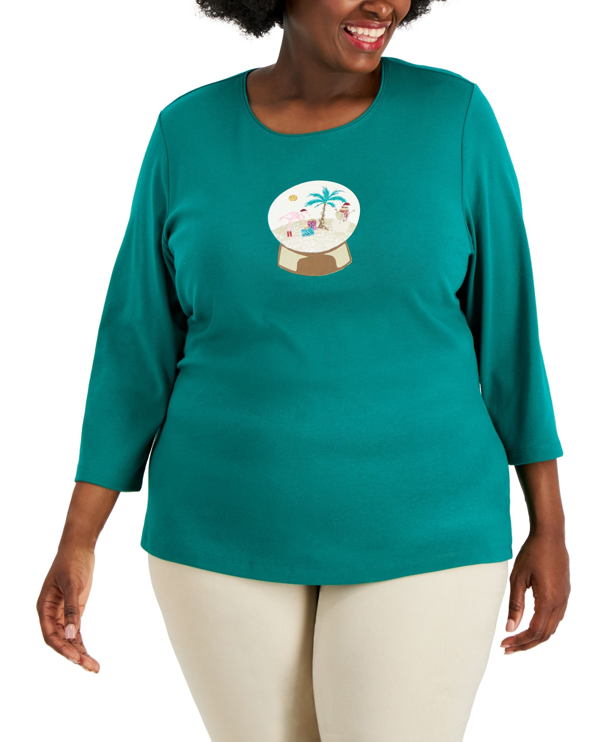Karen Scott Plus Size 3/4 Sleeve Graphic Premium Top