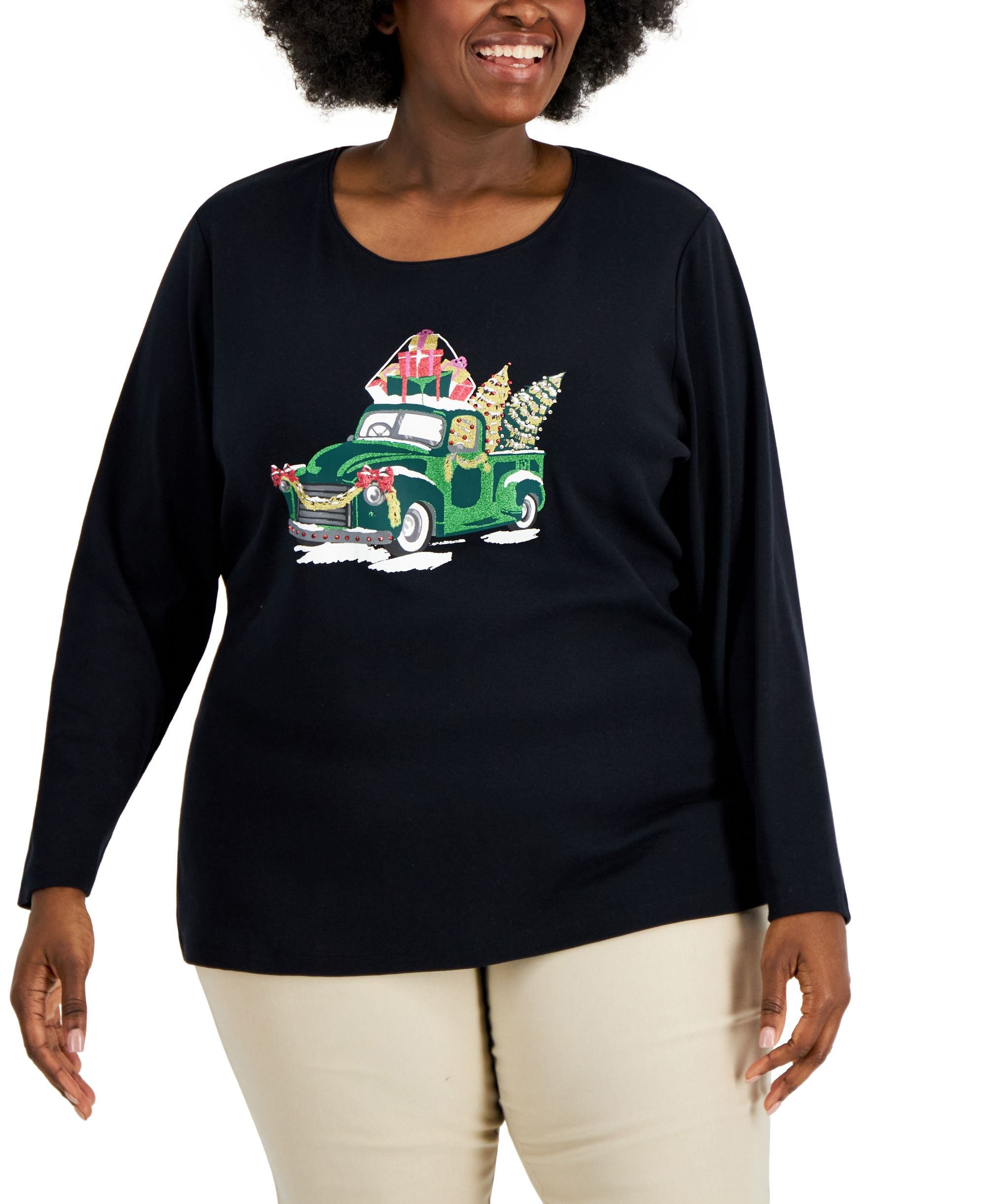 Karen Scott Plus Size Embellished Premium Top