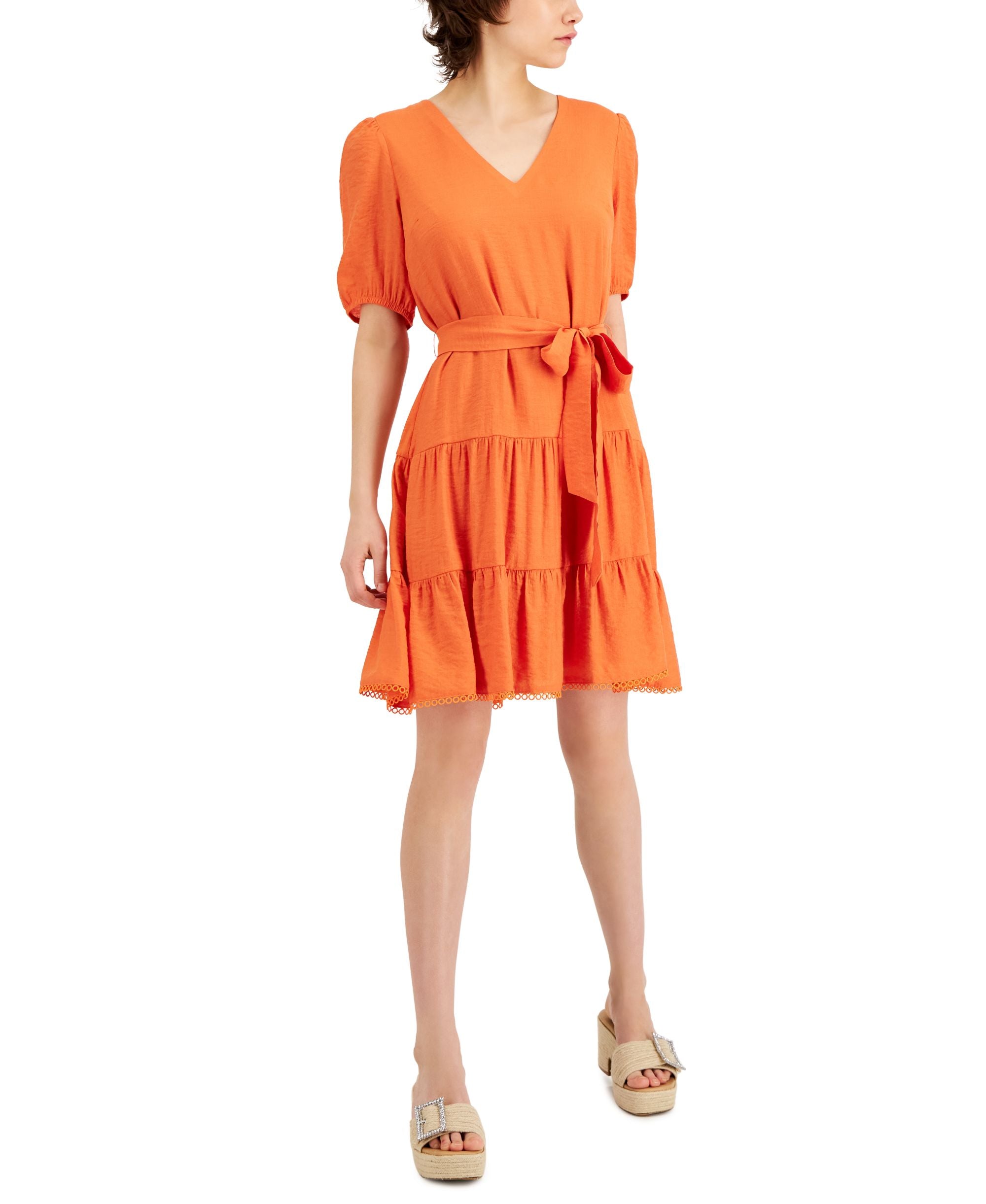 INC International Concepts Tiered Flounce V Neck A-Line Dress