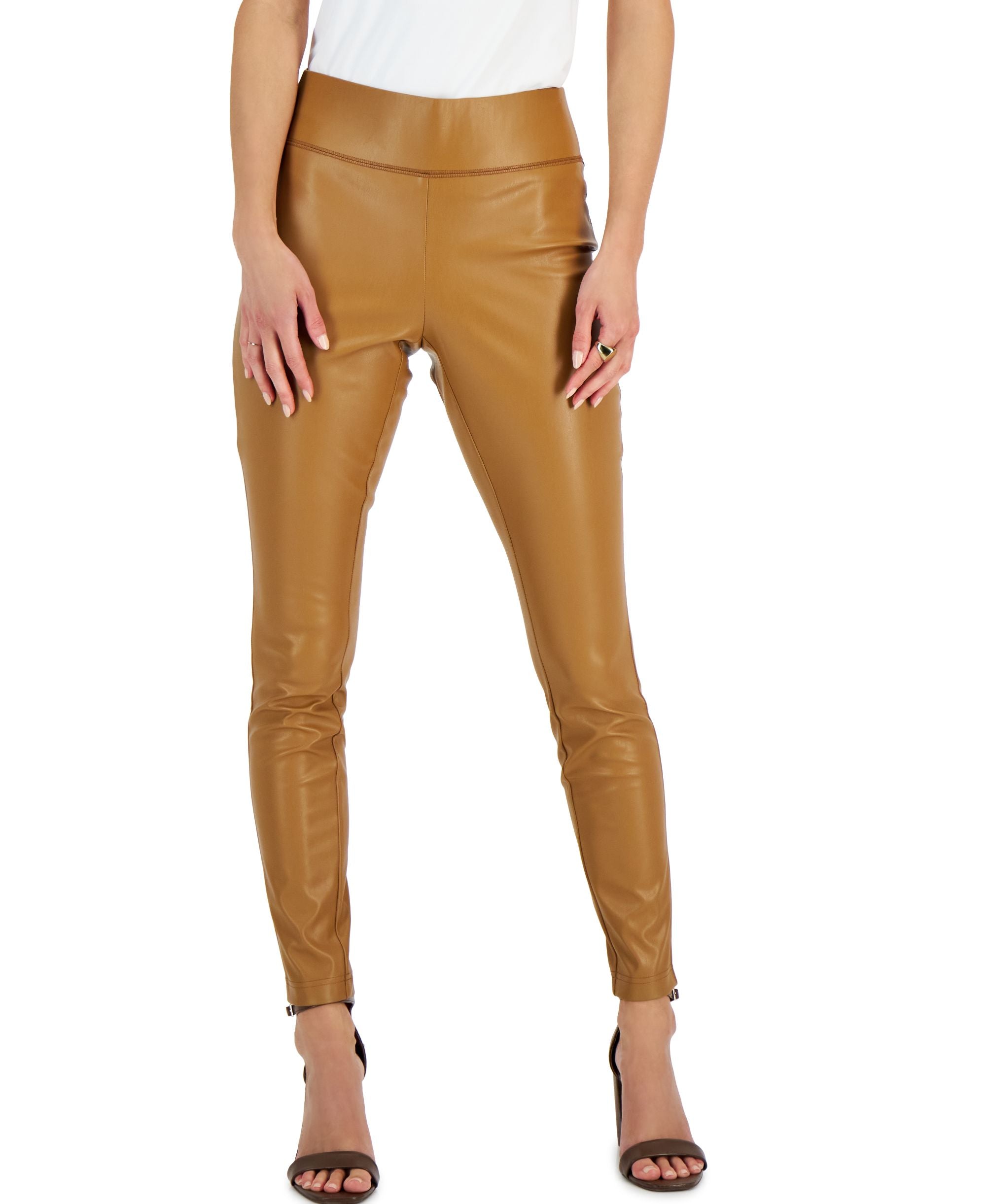 INC International Concepts Petite Faux-Leather Finish Skinny-Fit Signature Pants