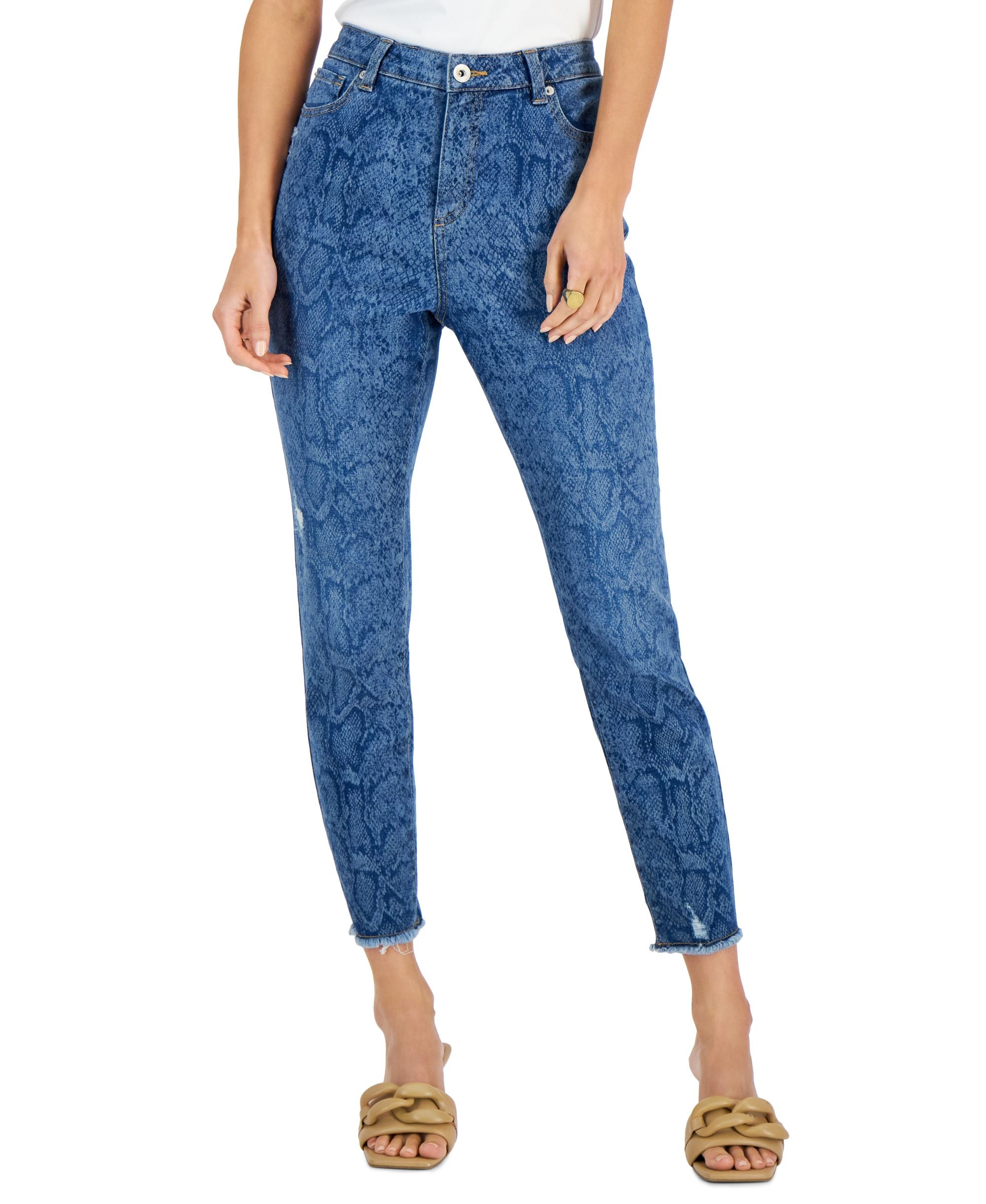 International Concepts Petite High Rise Snake Print Skinny-Fit Premium Jeans