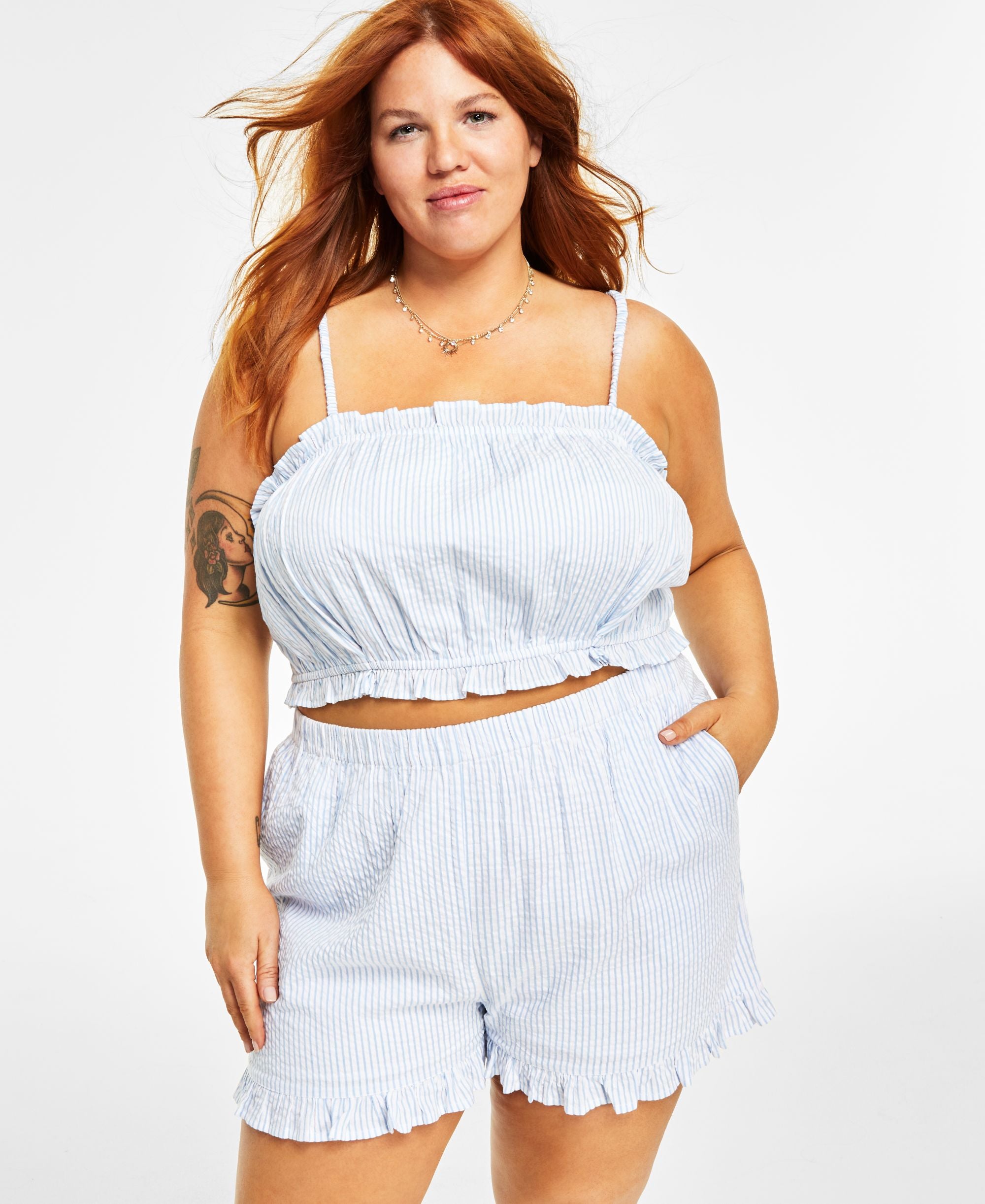 Now This Modern Plus Size Cotton Textured Ruffled Premium Shorts