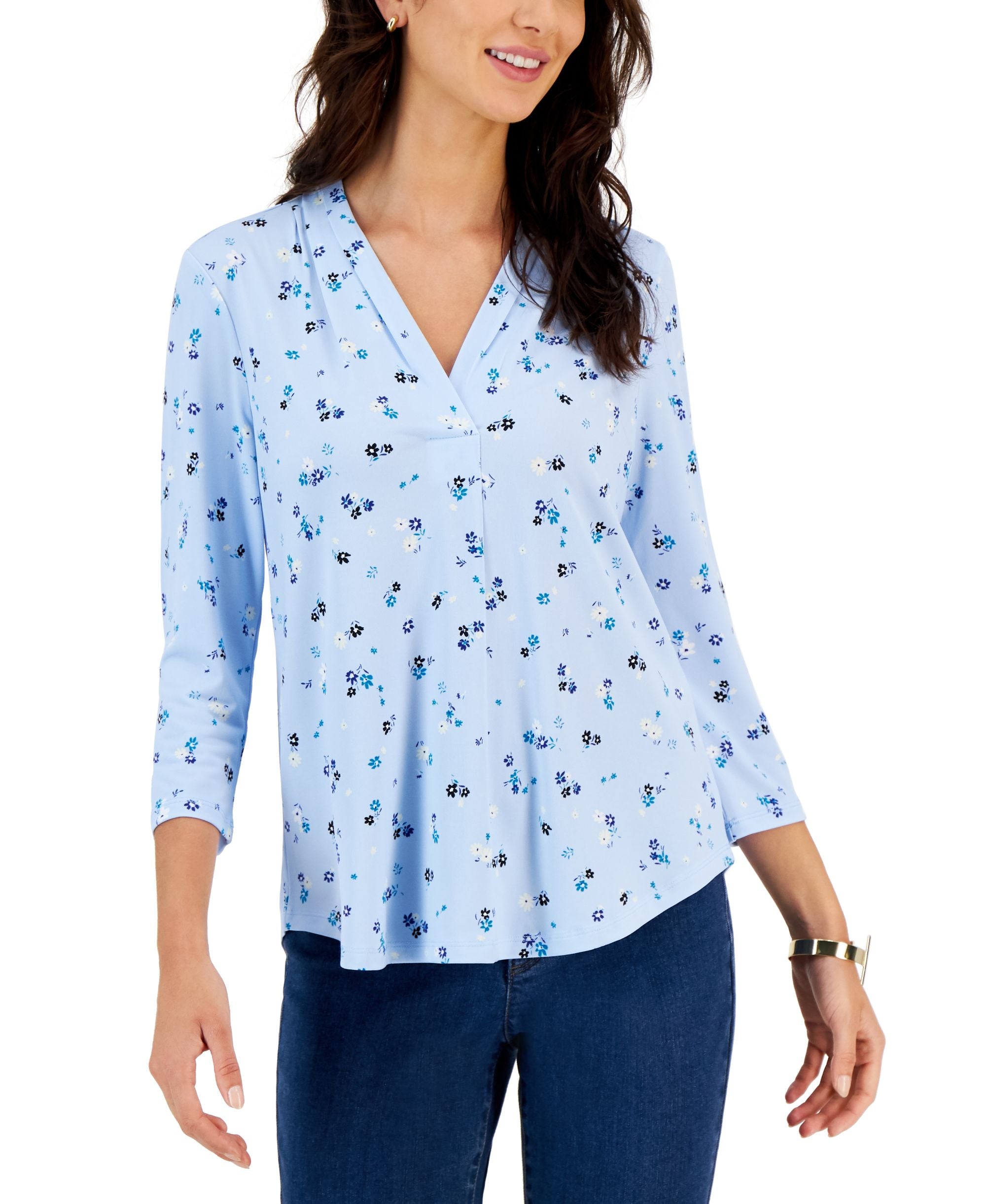 Charter Club Petite Printed 3/4 Sleeve Signature Blouse