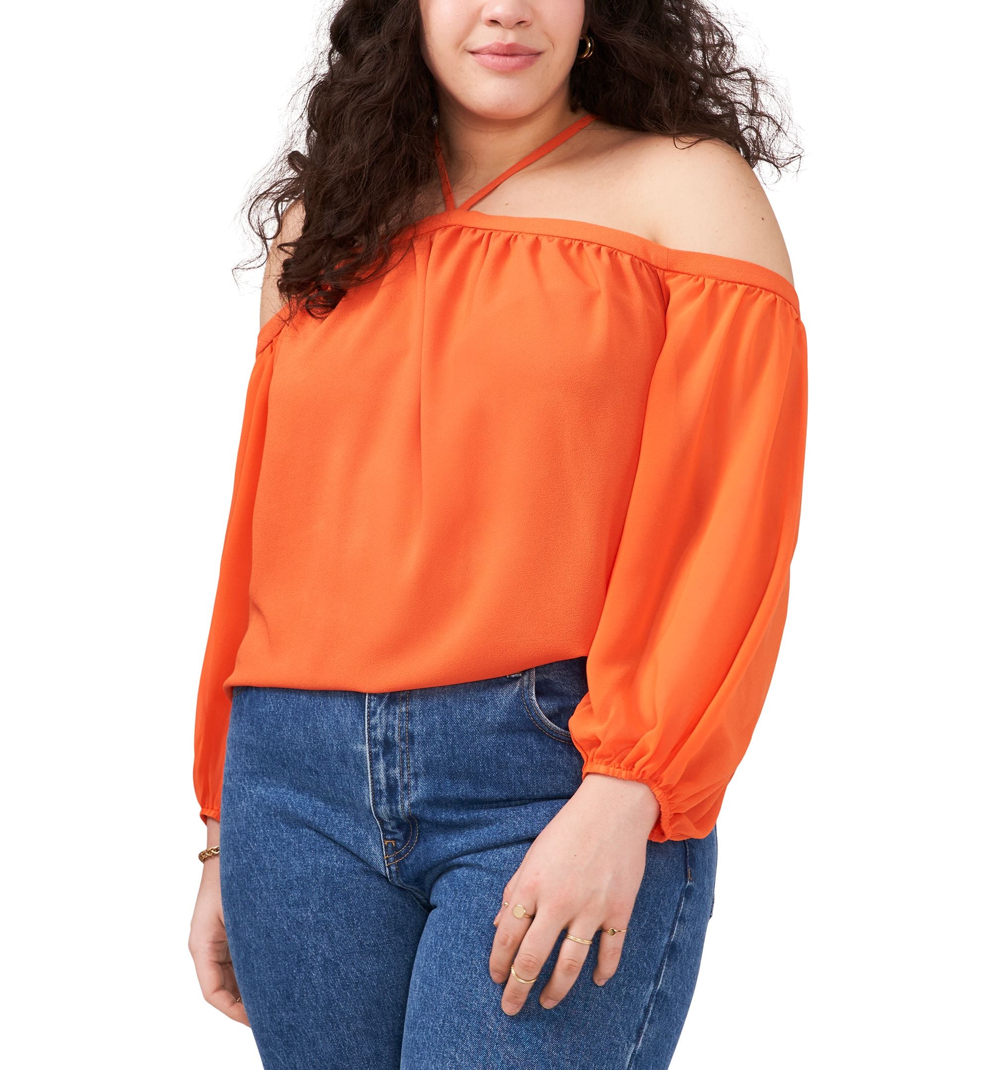 1.State Modern Plus Size Cold Shoulder Signature Blouse