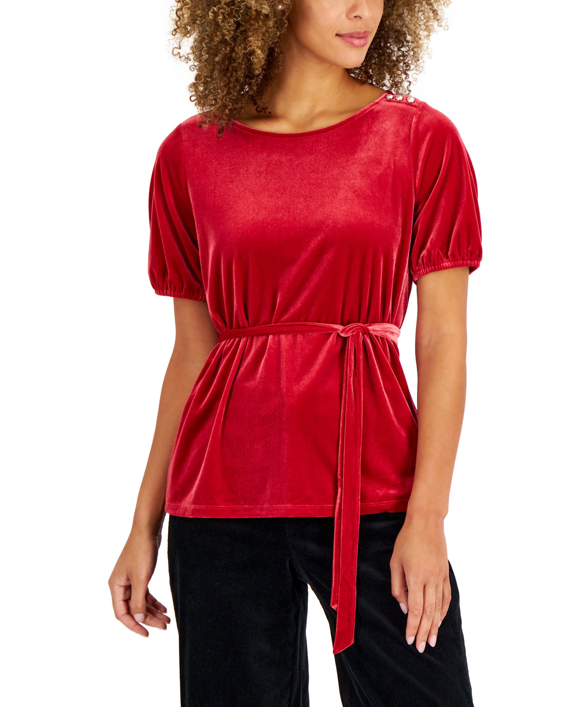 Charter Club Womens Velvet Tie-Waist Premium Top