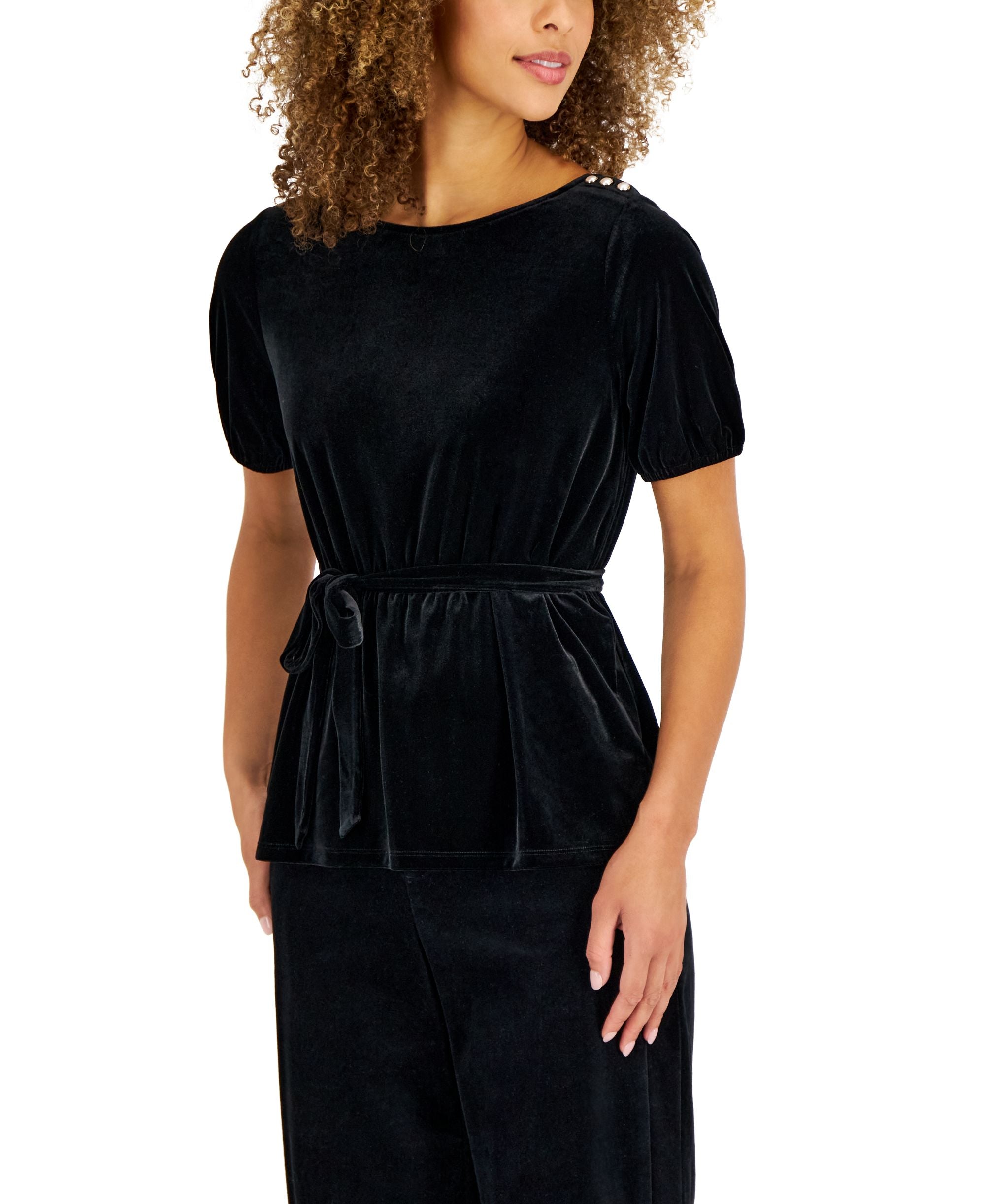 Charter Club Womens Velvet Tie-Waist Premium Top
