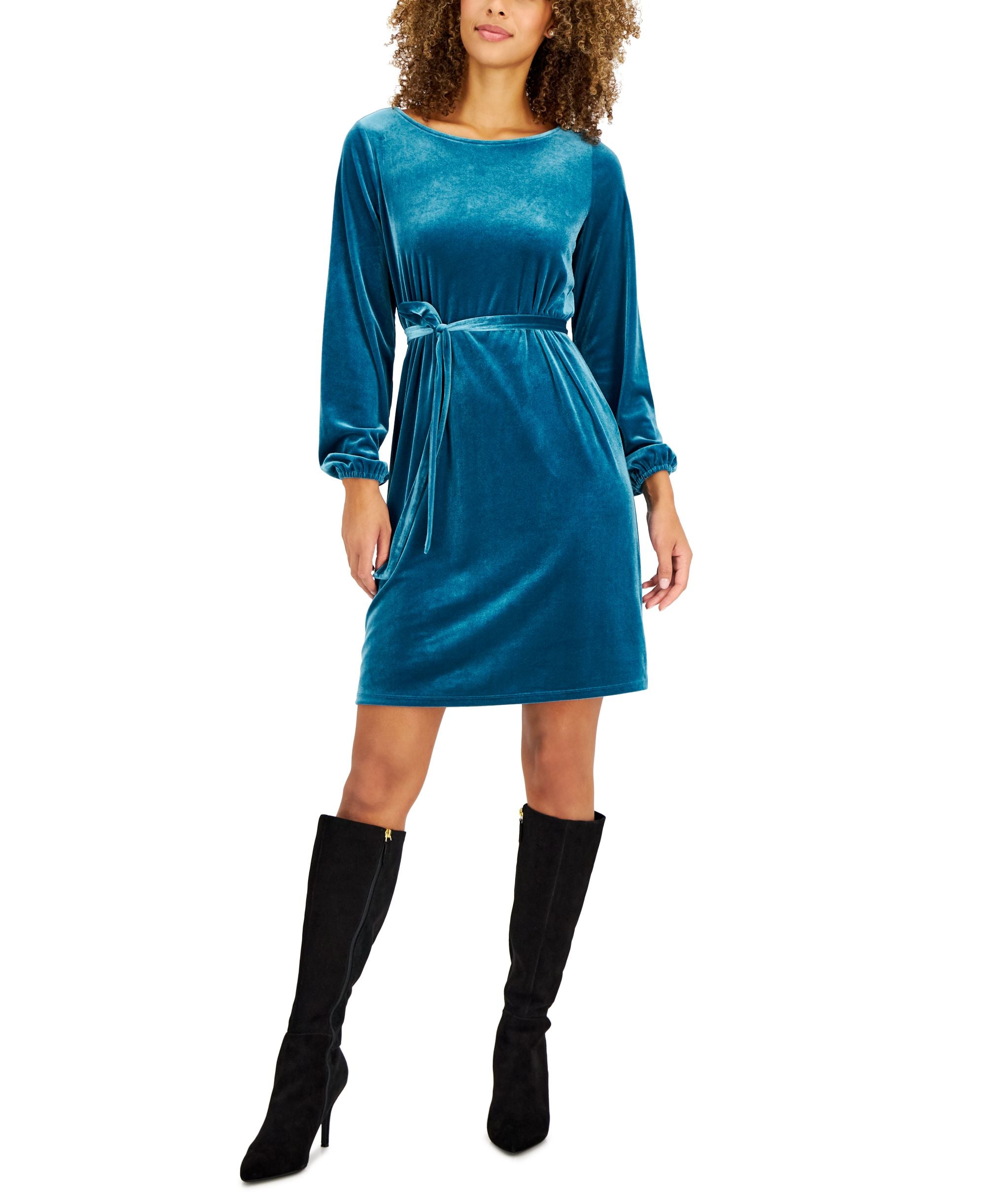 Charter Club Womens Long-Sleeve Velvet Dress