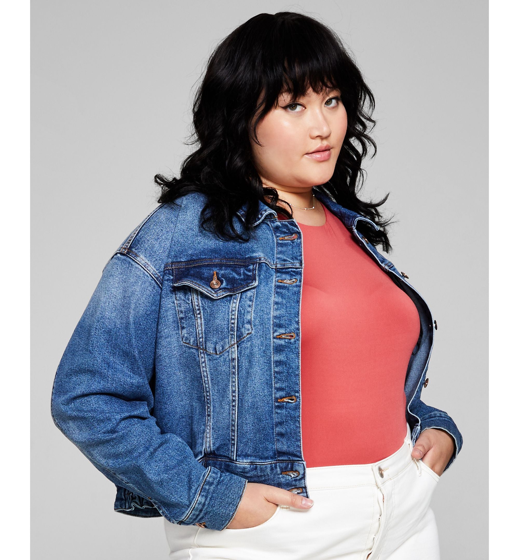 Now This Modern Plus Size Ruched Back Jean Jacket