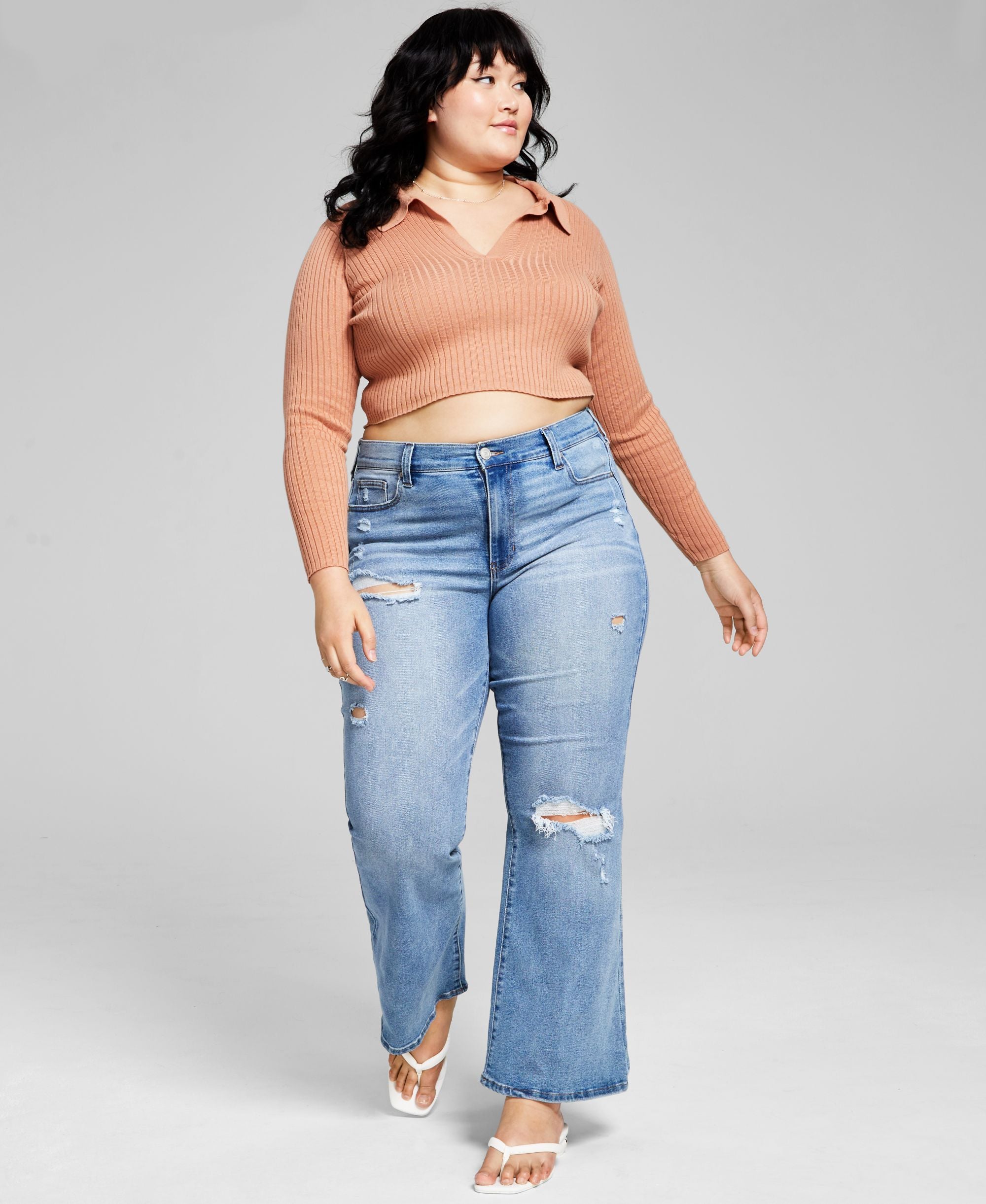 Modern Plus Size Ripped Flare-Leg Premium Jeans