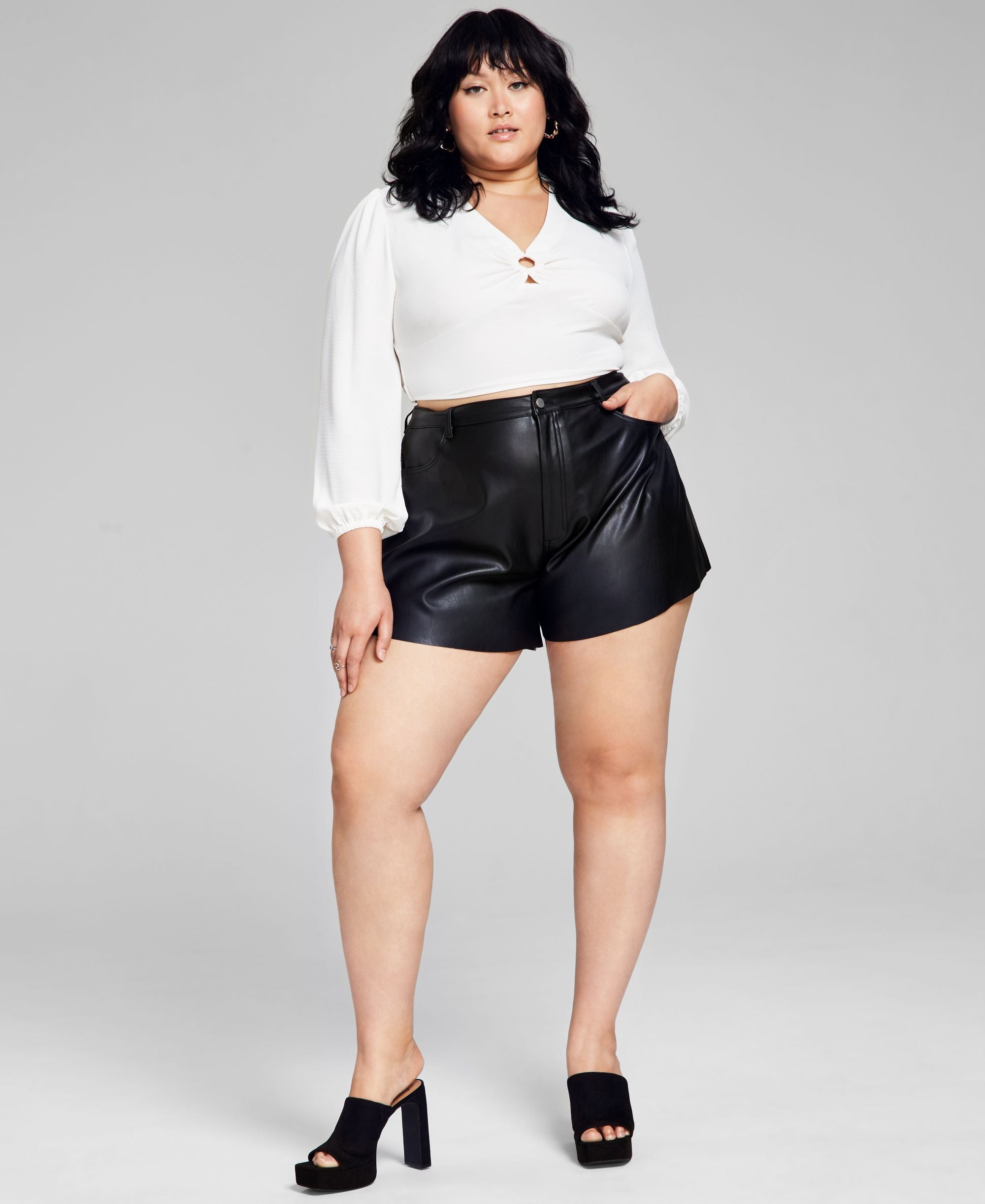 Modern Plus Size Faux-Leather Trumpet Premium Shorts