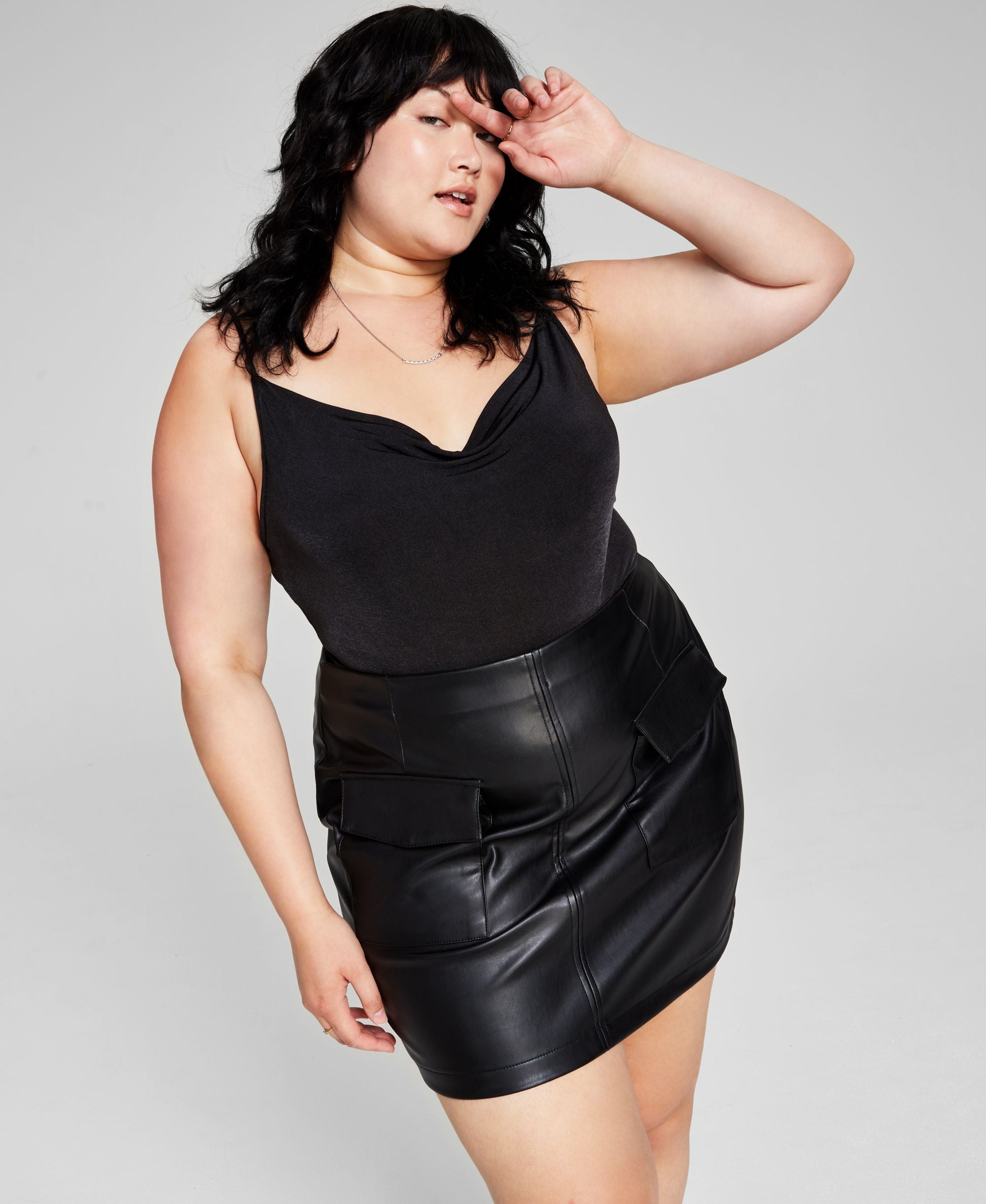 Modern Plus Size Faux-Leather Cargo Mini Modern Skirt