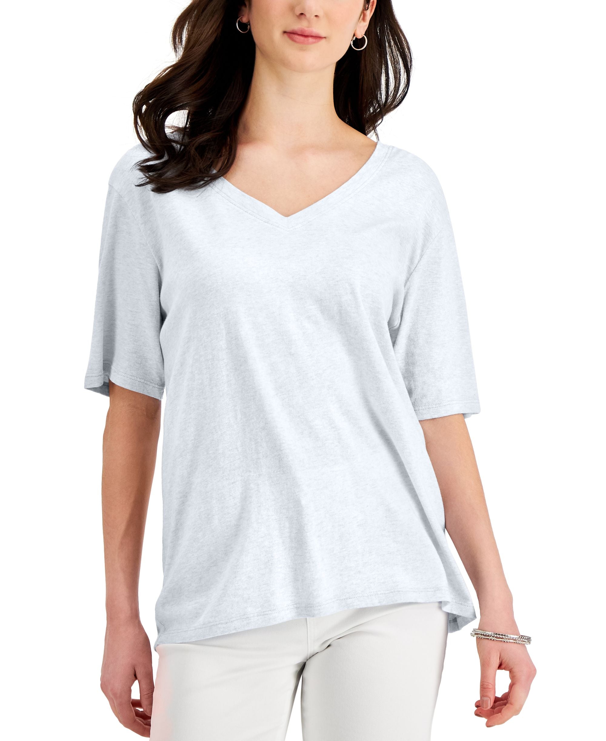 Style & Co Womens Cotton Oversized V Neck T-Modern Shirt
