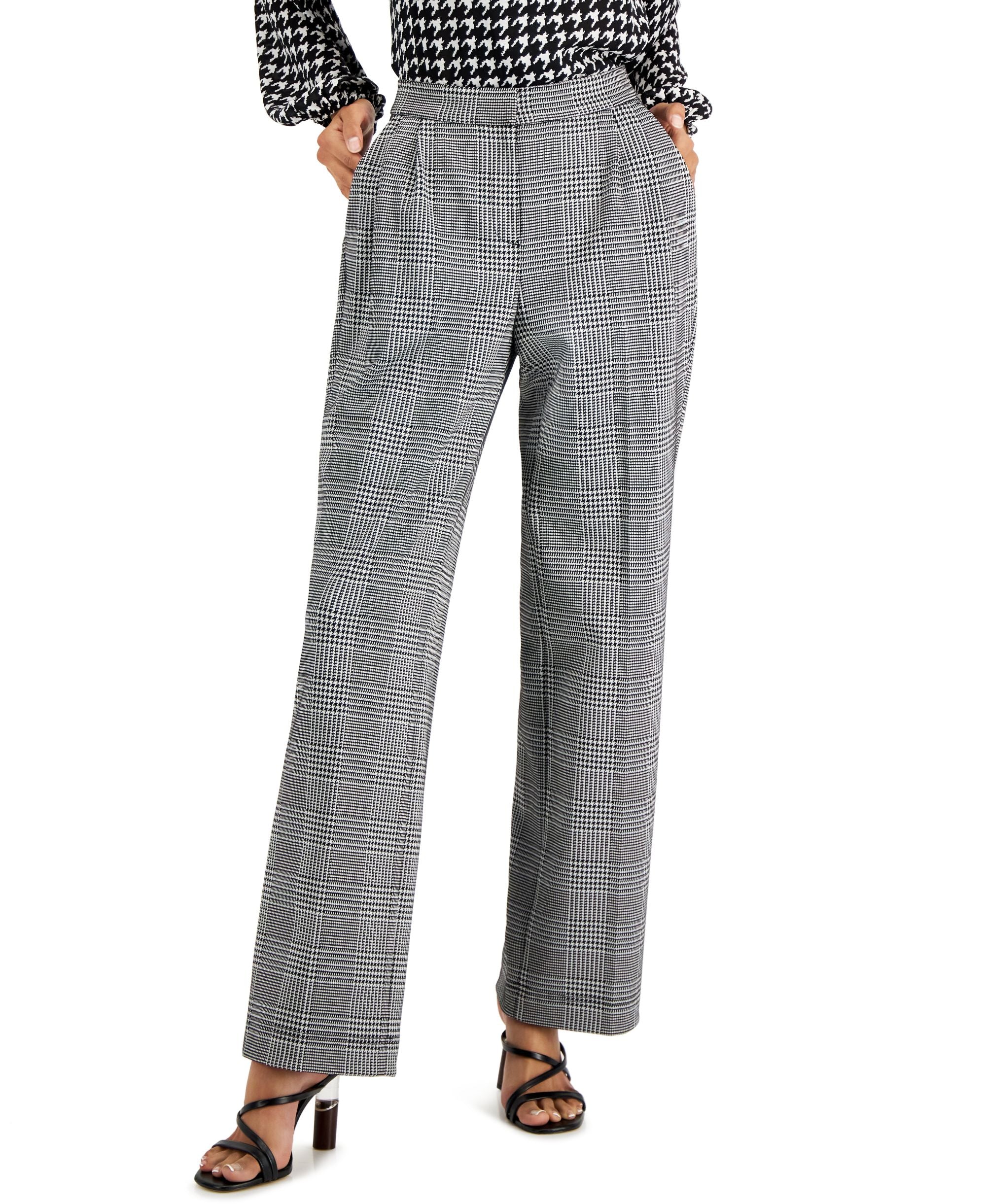 Women's Pleated Plaid Wide-Leg Signature Pants
