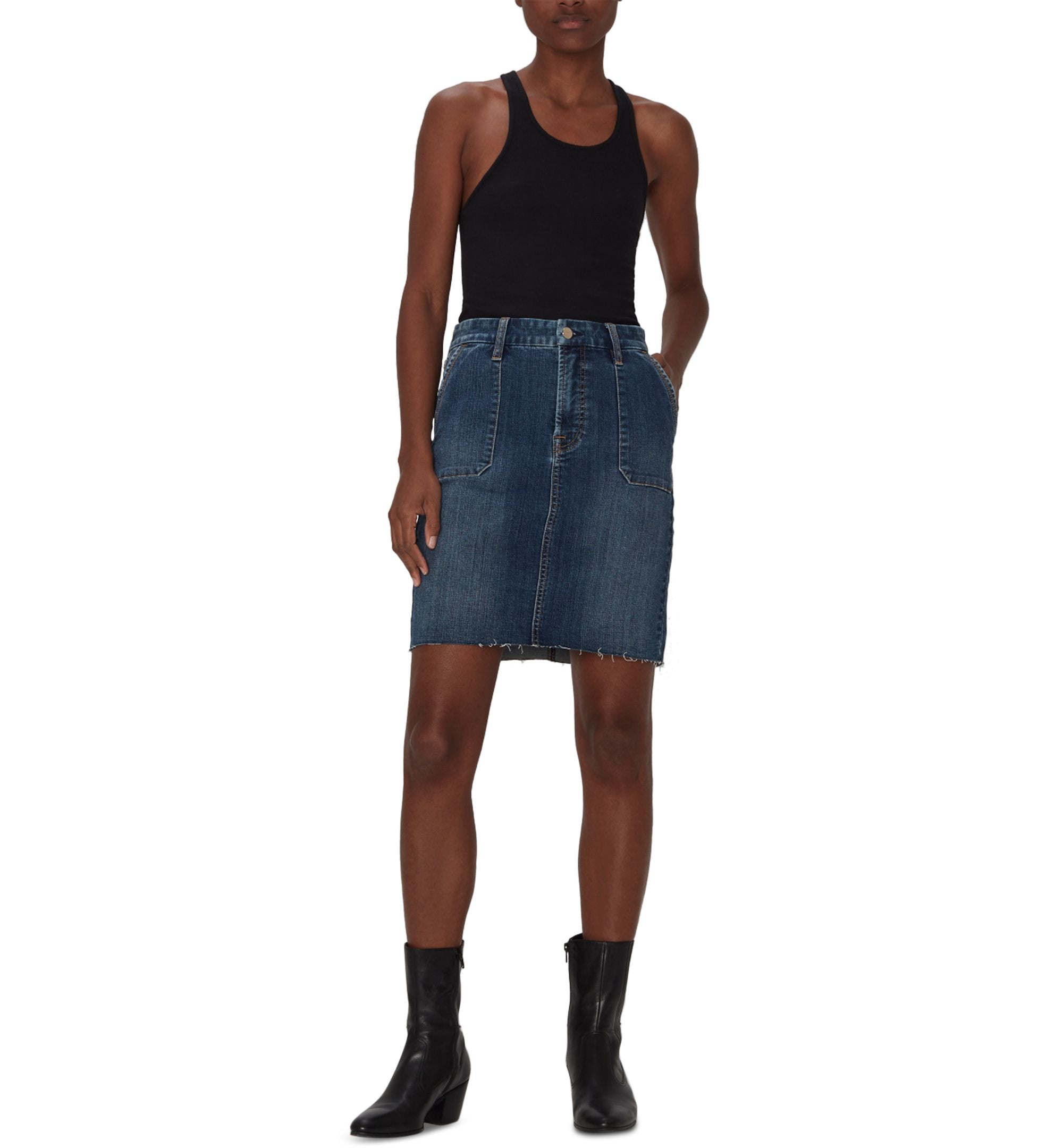Jen7 Womens Patch Pocket Jean Pencil Modern Skirt