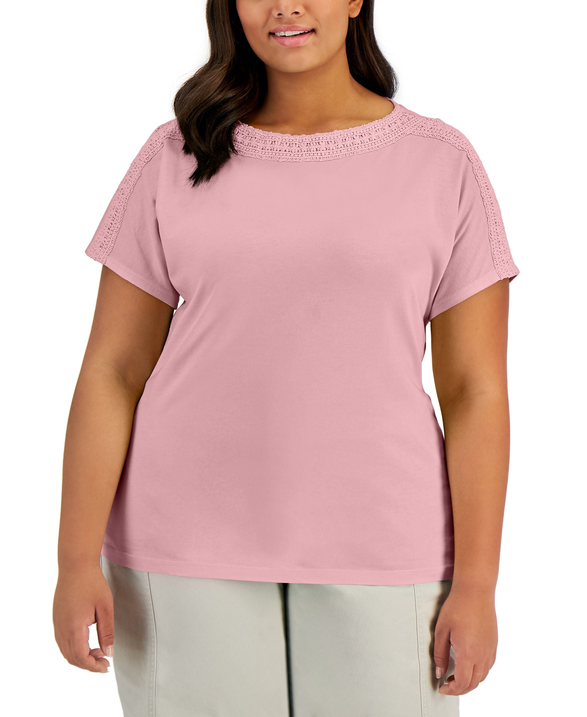 Karen Scott Plus Size Crochet Trim Premium Top