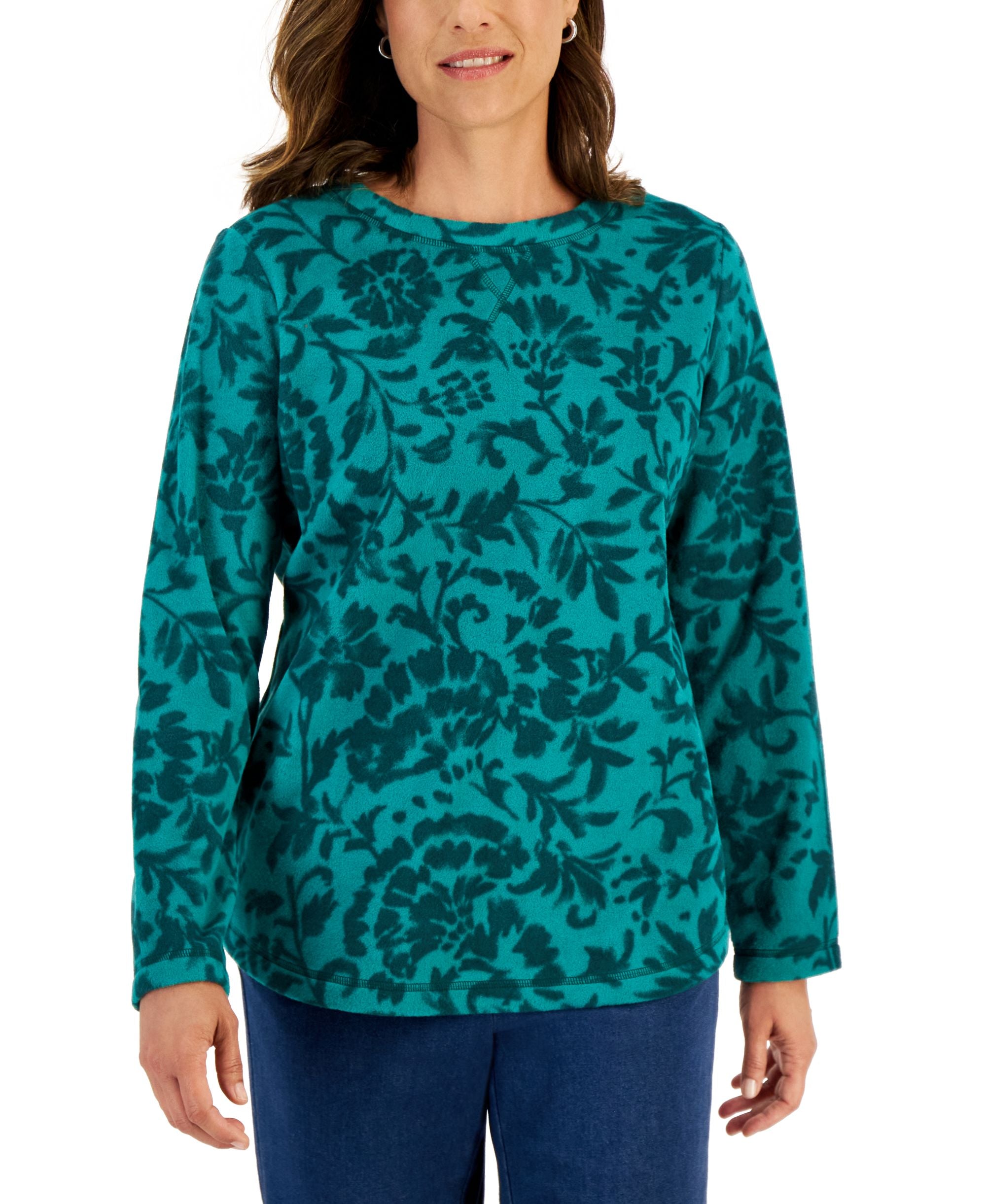 Karen Scott Womens Floral Microfleece Premium Top