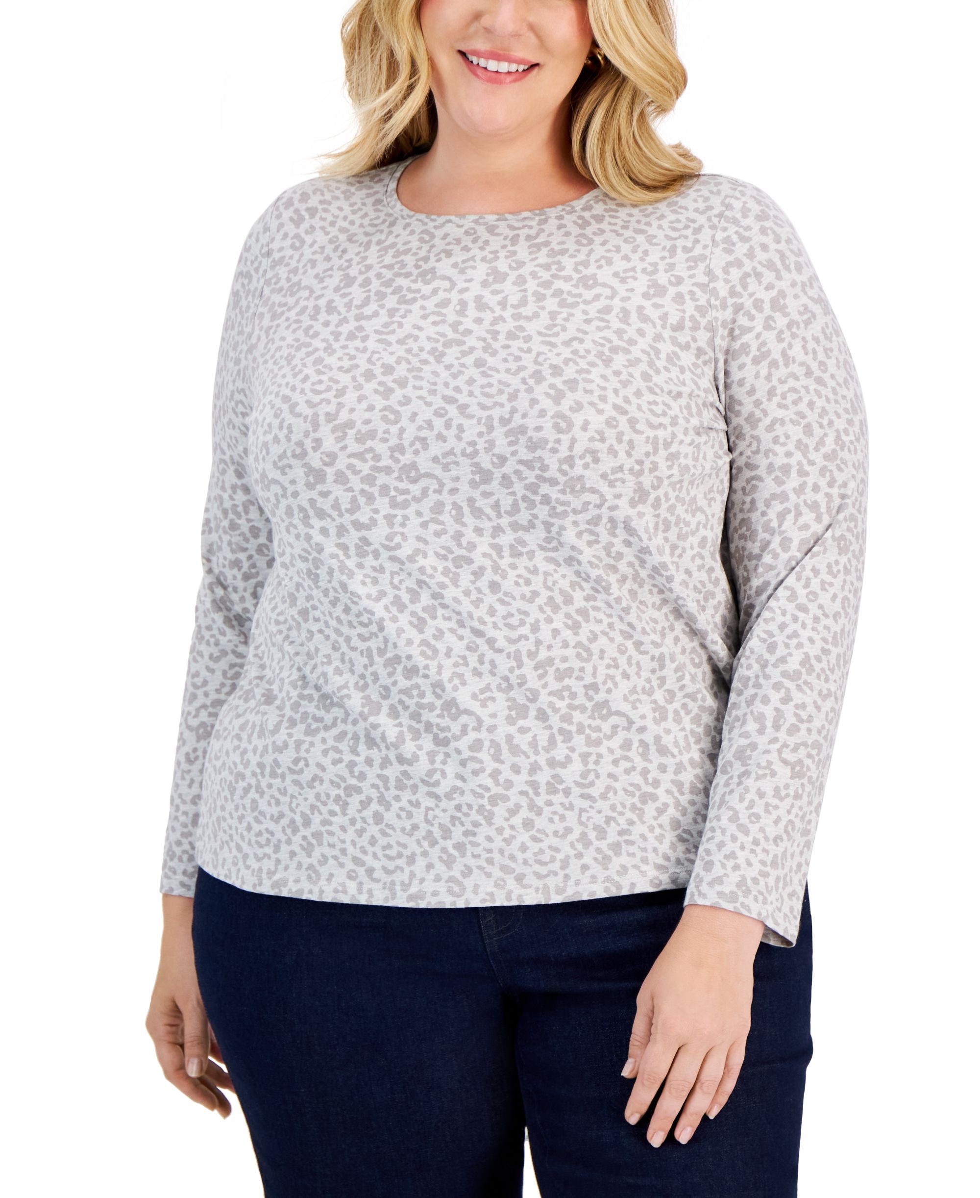 Style & Co Plus Size Printed Long-Sleeve T-Modern Shirt