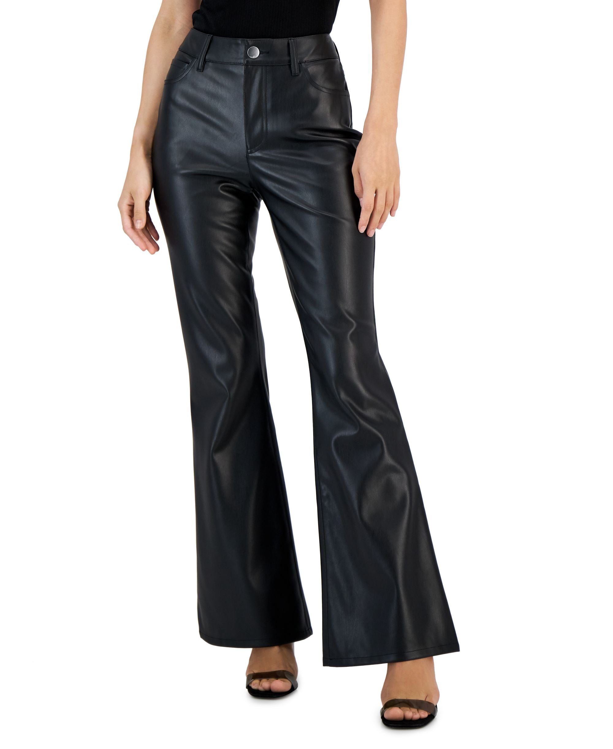 International Concepts Womens Faux-Leather Finish Flare Leg Signature Pants