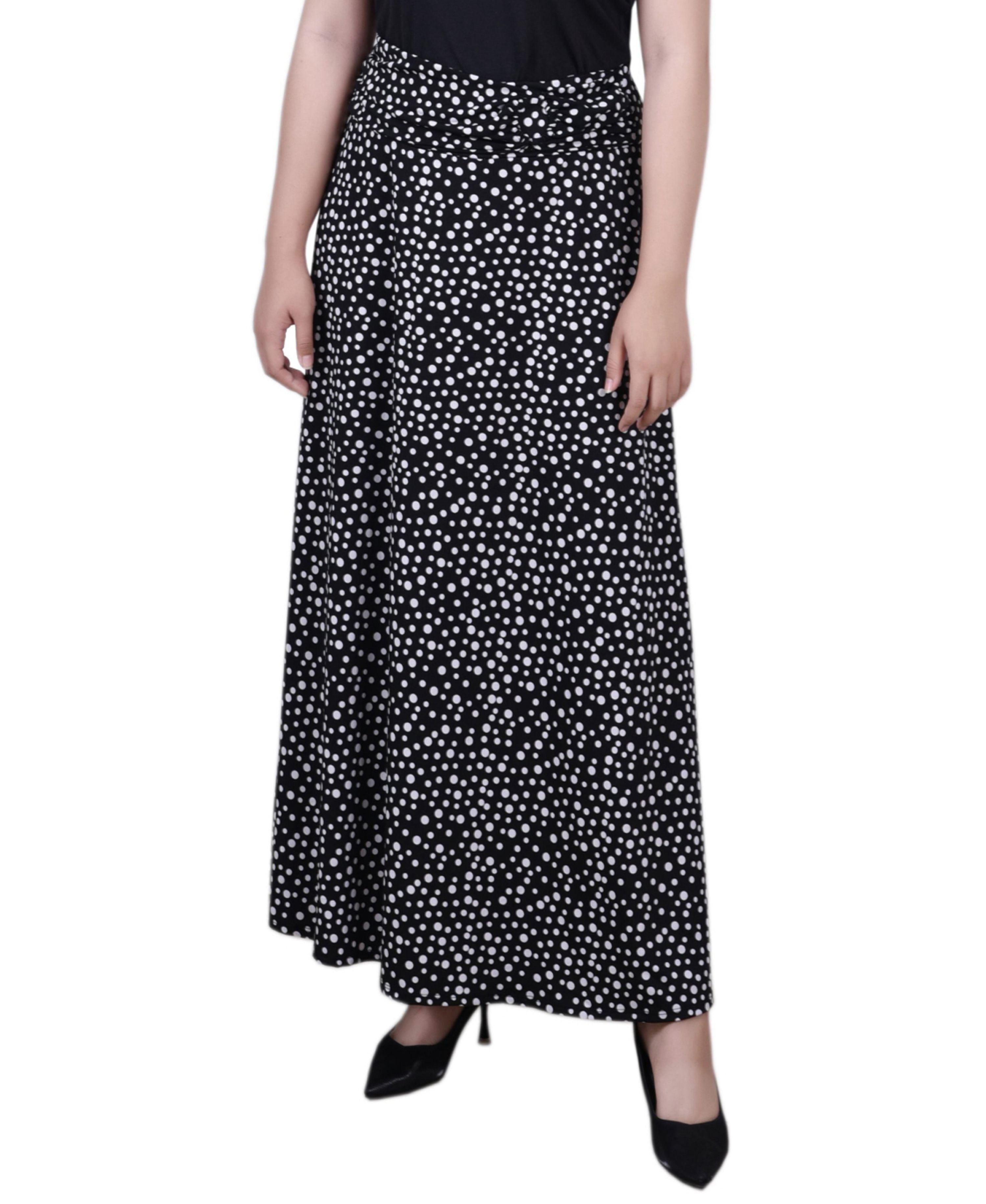 Petite Ring Faux Belt A-Line Maxi Modern Skirt