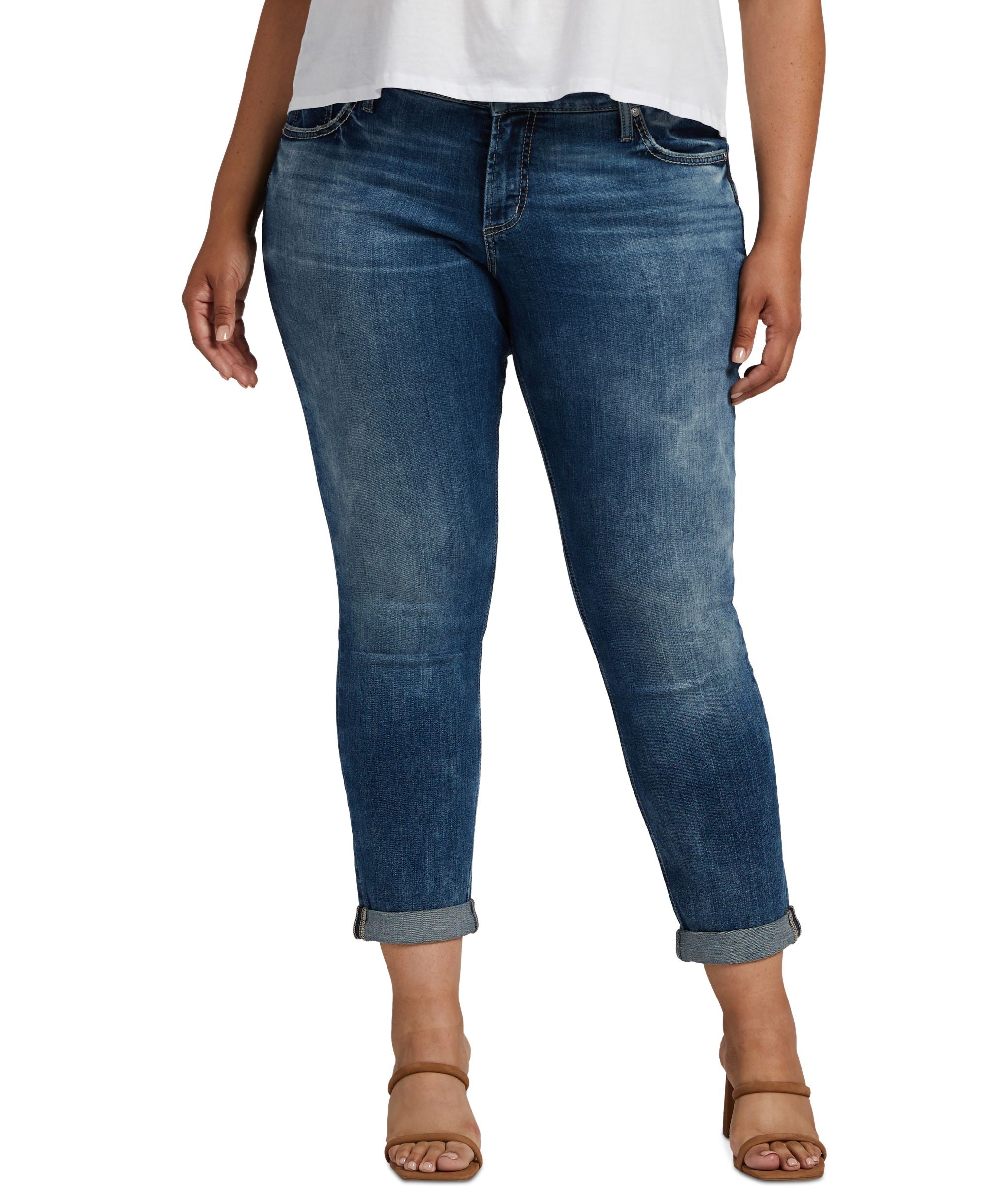 Silver Premium Jeans Co. Plus Size Rolled Cuff Girlfriend Premium Jeans