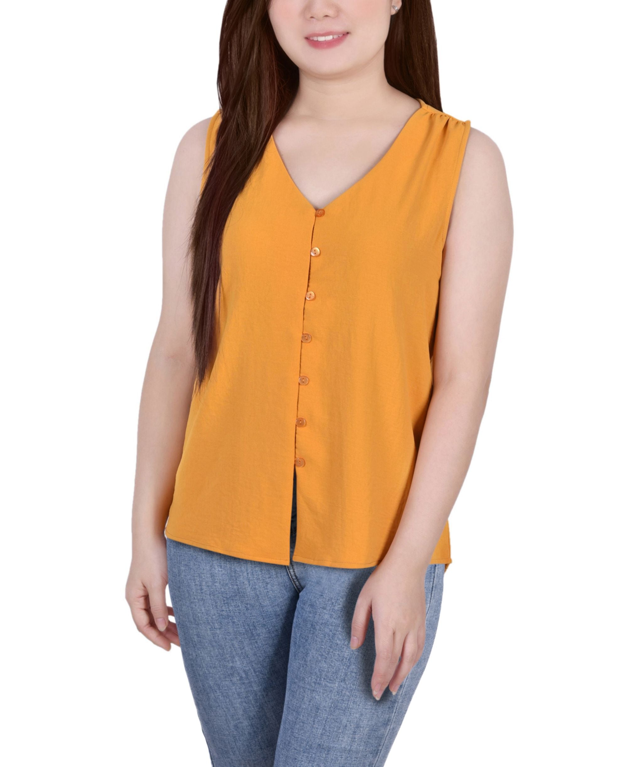 Petite Sleeveless Button-Front Signature Blouse