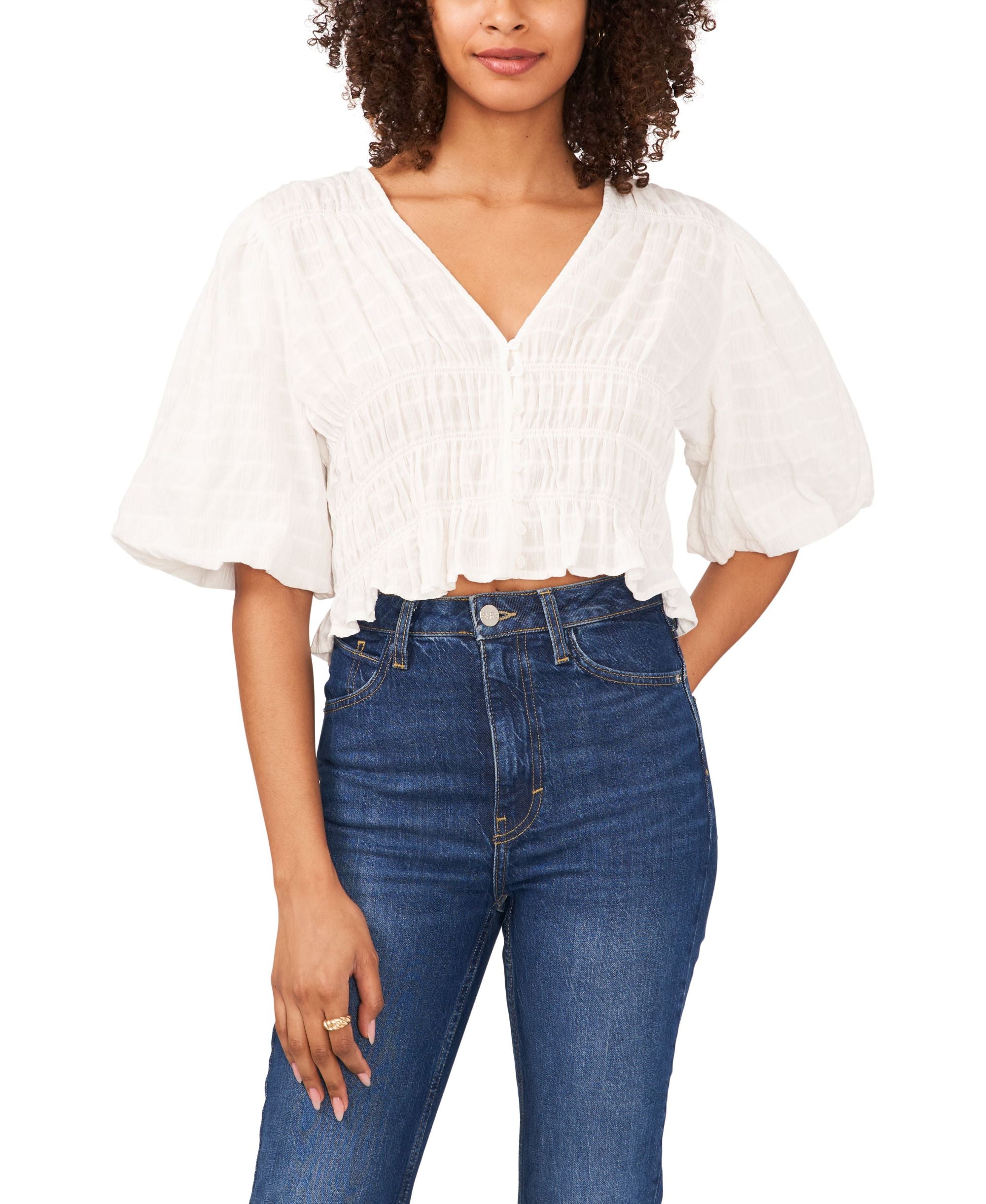 1.State Womens Smocked Button Up Premium Top