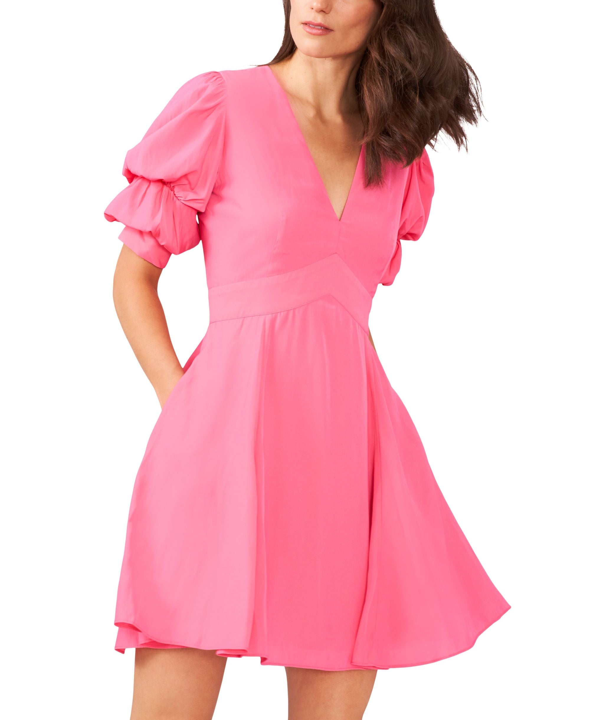 Womens Short Puff-Sleeve Tiered Flounce Short Dress