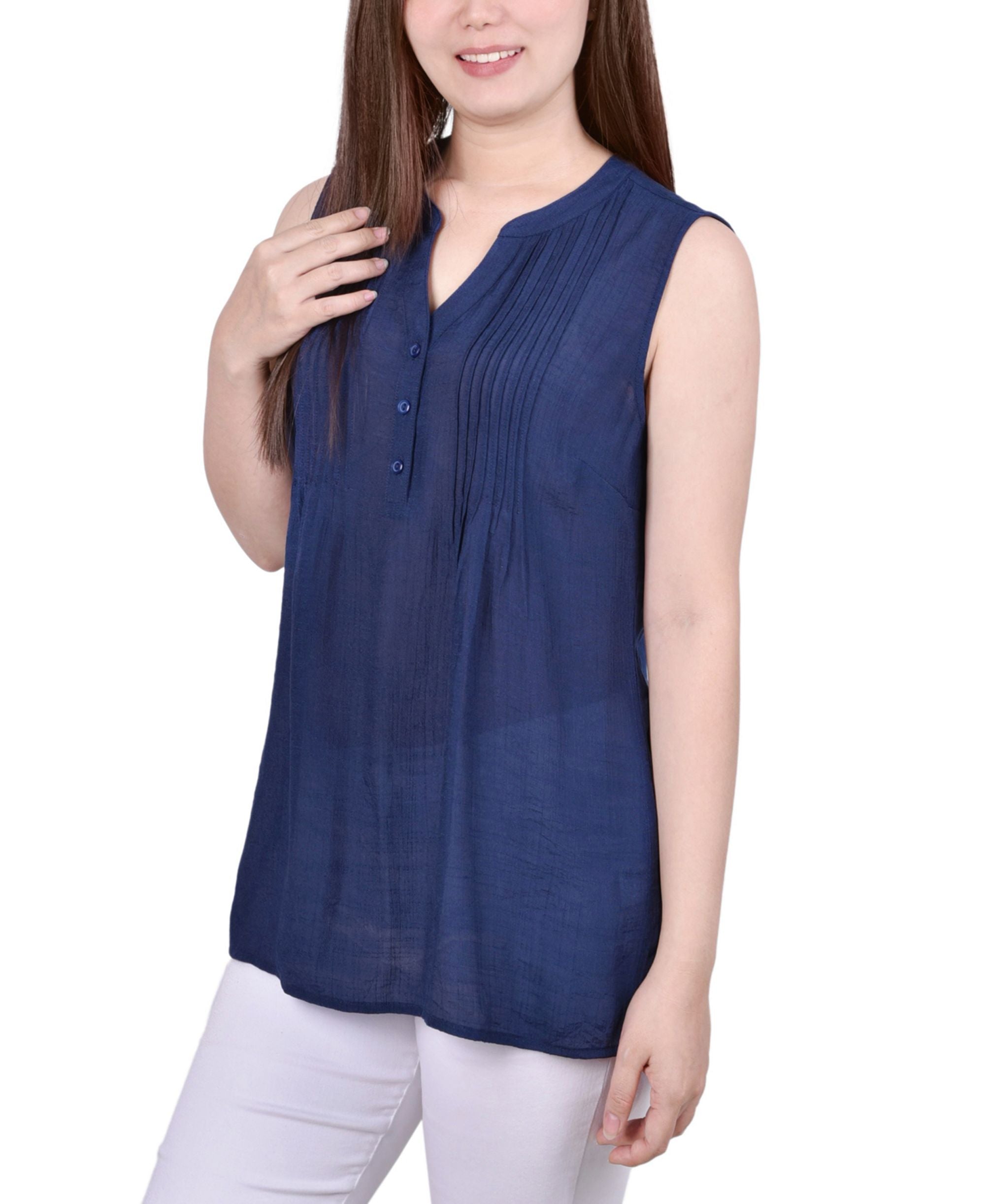 Petite Sleeveless Pintucked Signature Blouse Premium Top