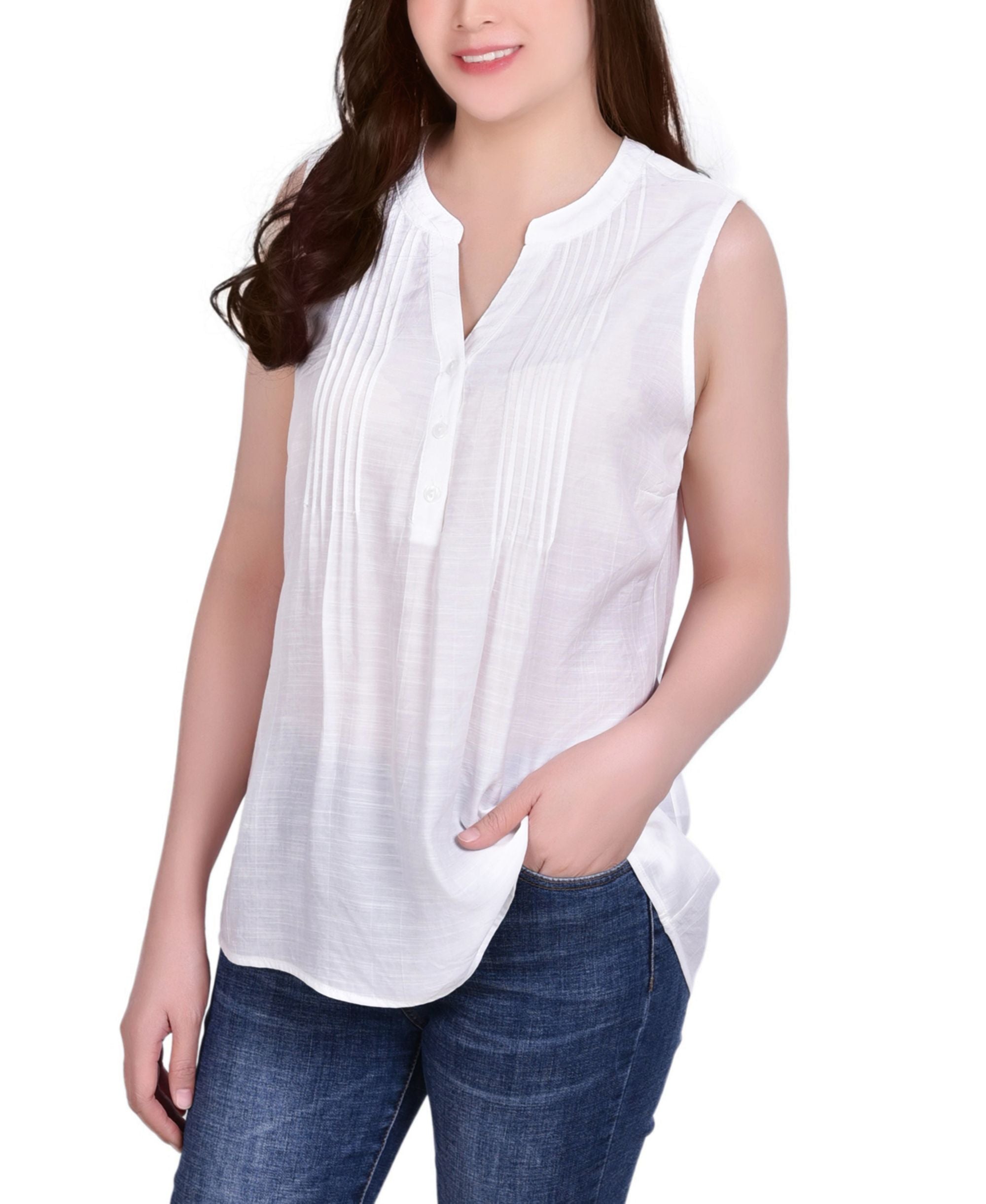 Petite Sleeveless Pintucked Signature Blouse Premium Top