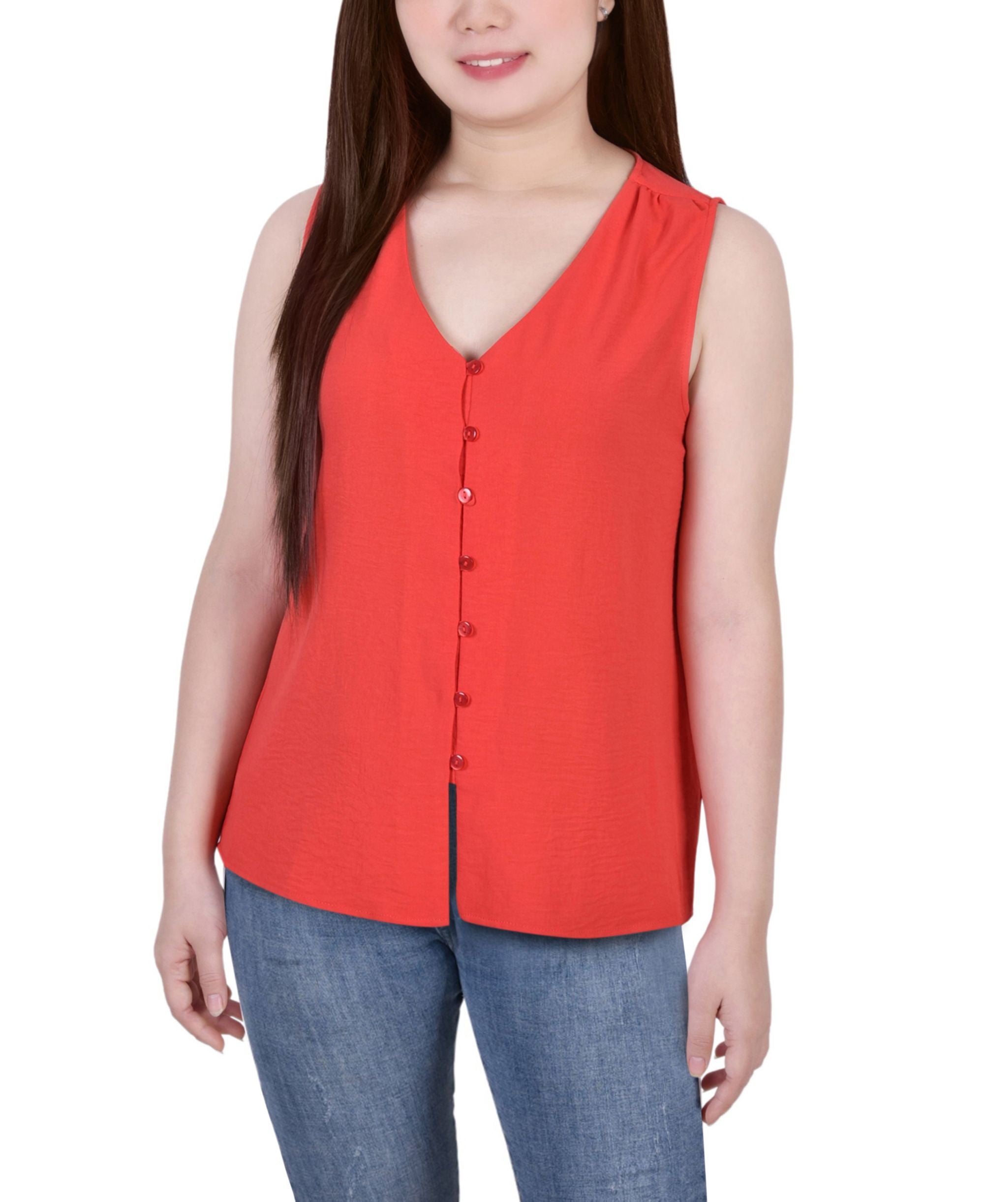 Petite Sleeveless Button-Front Signature Blouse