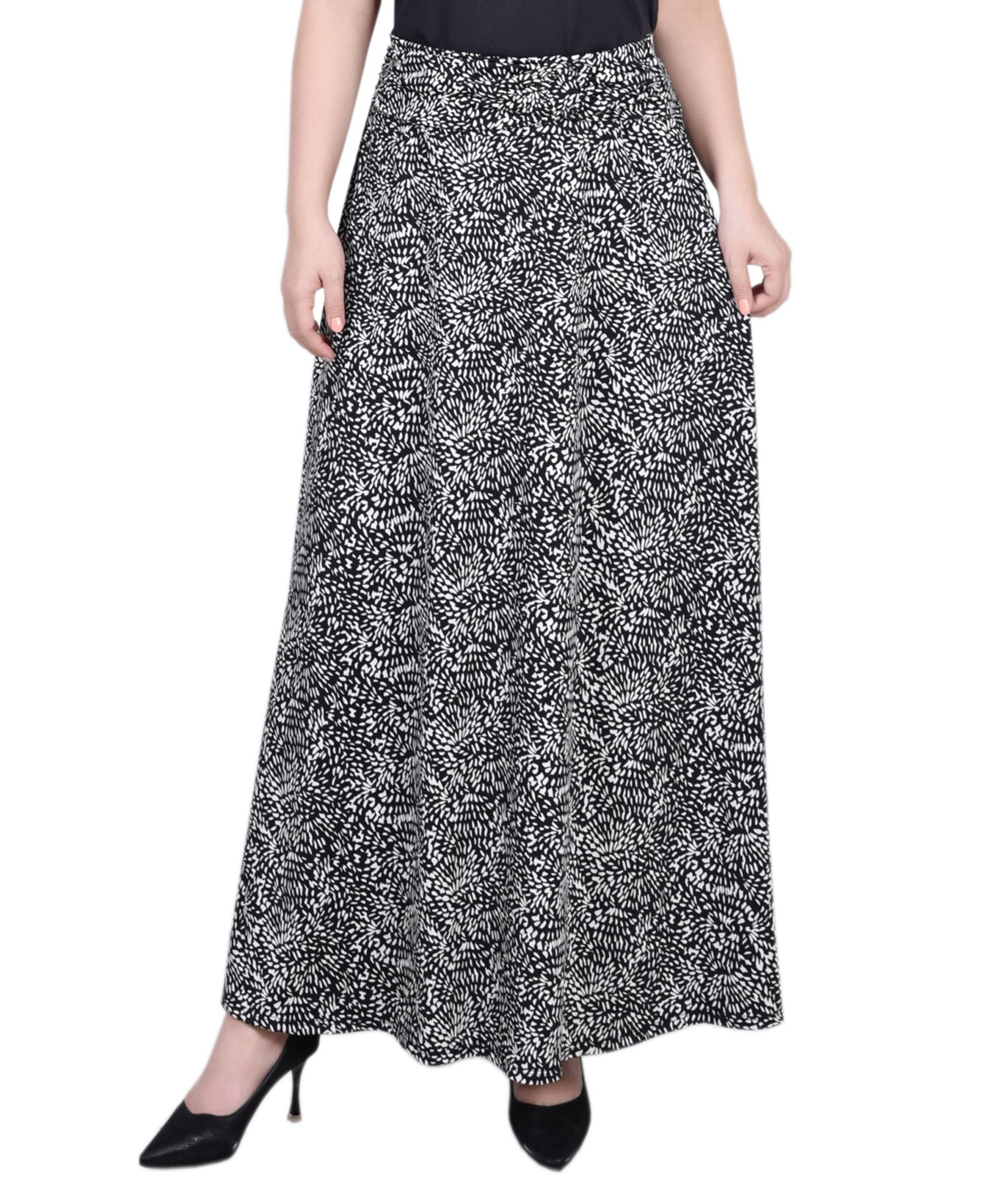 Petite Ring Faux Belt A-Line Maxi Modern Skirt