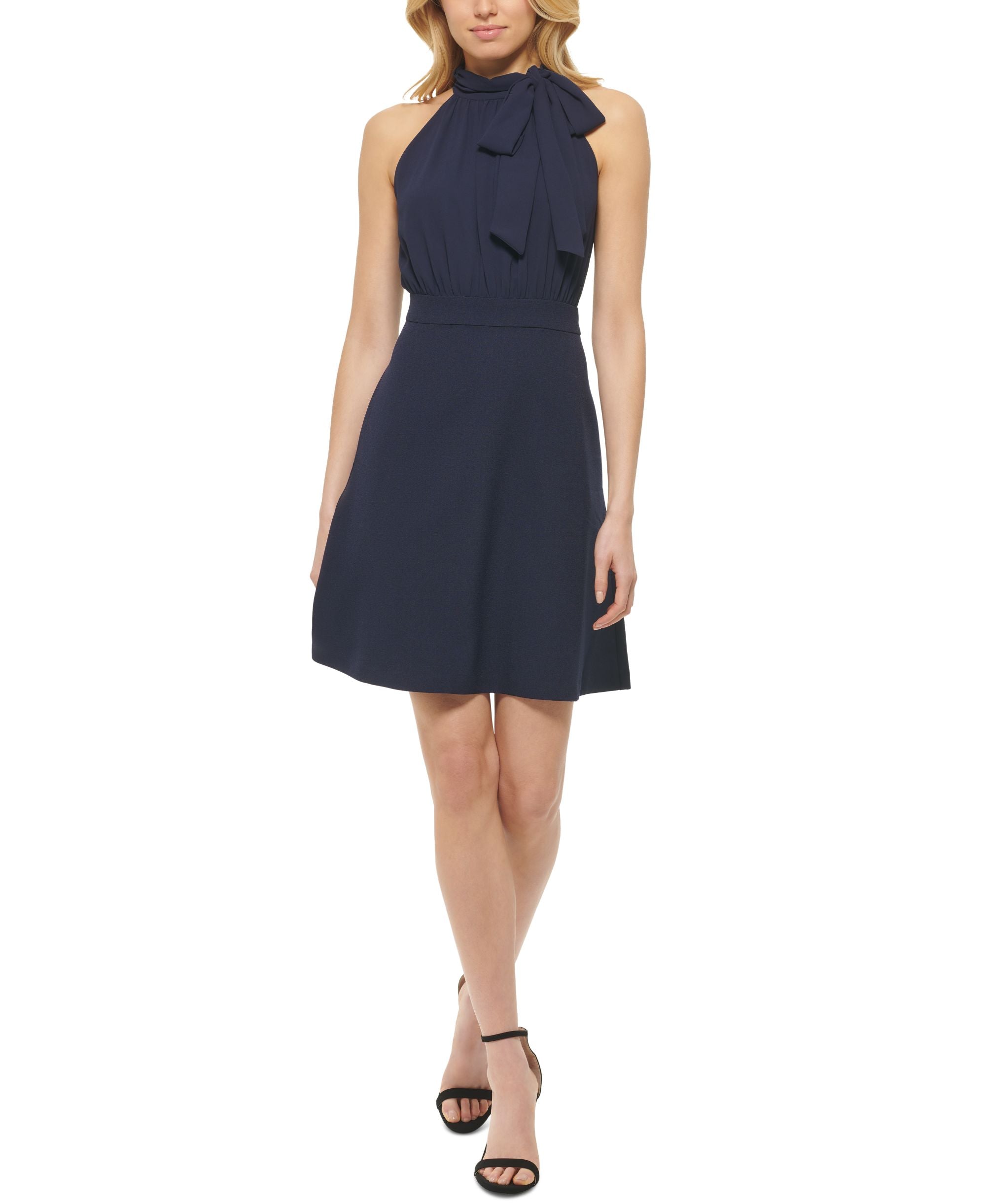 Vince Camuto Womens Tie Neck A-Line Dress