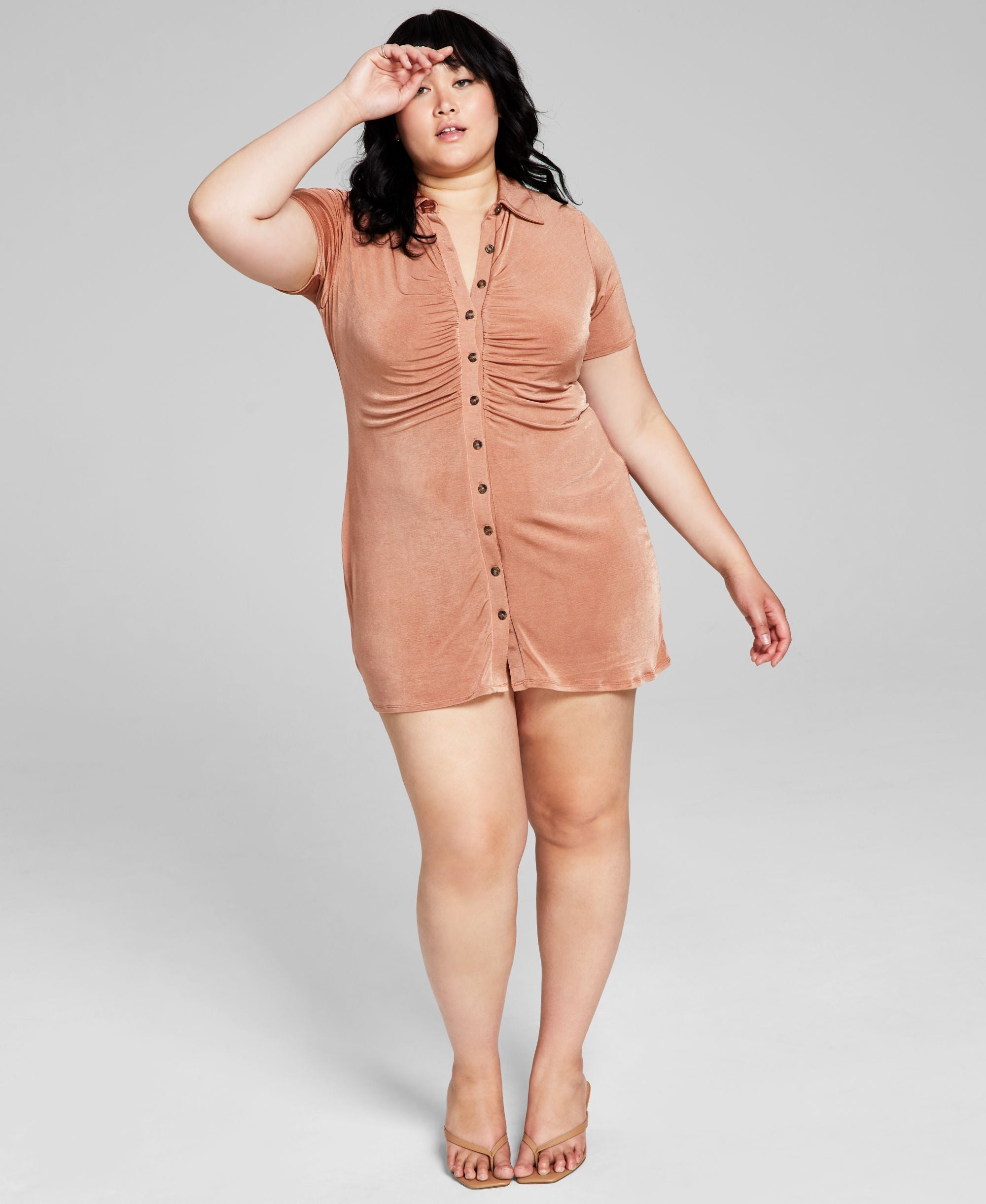 Now This Modern Plus Size Ruched Shirtdress