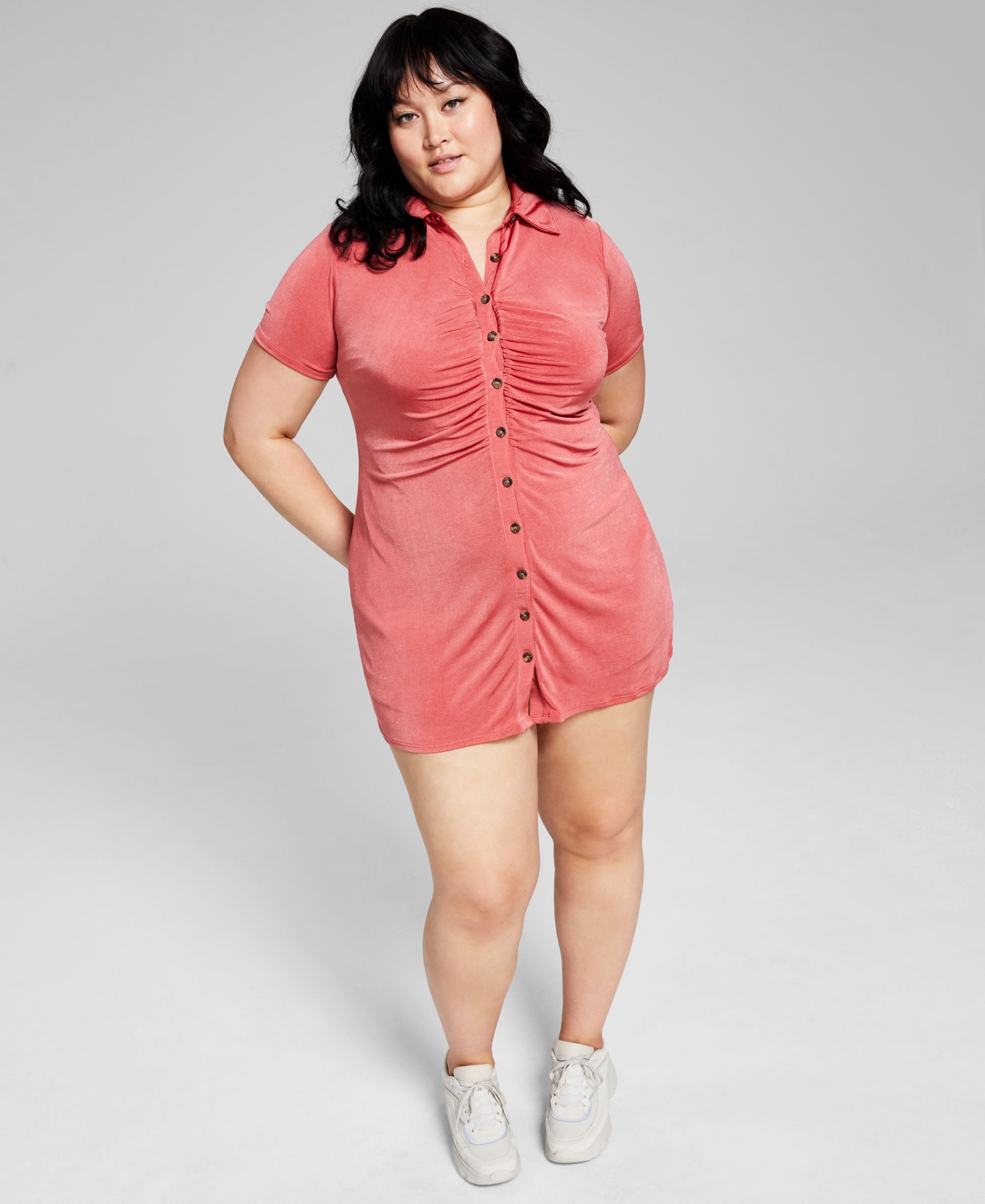 Now This Modern Plus Size Ruched Shirtdress