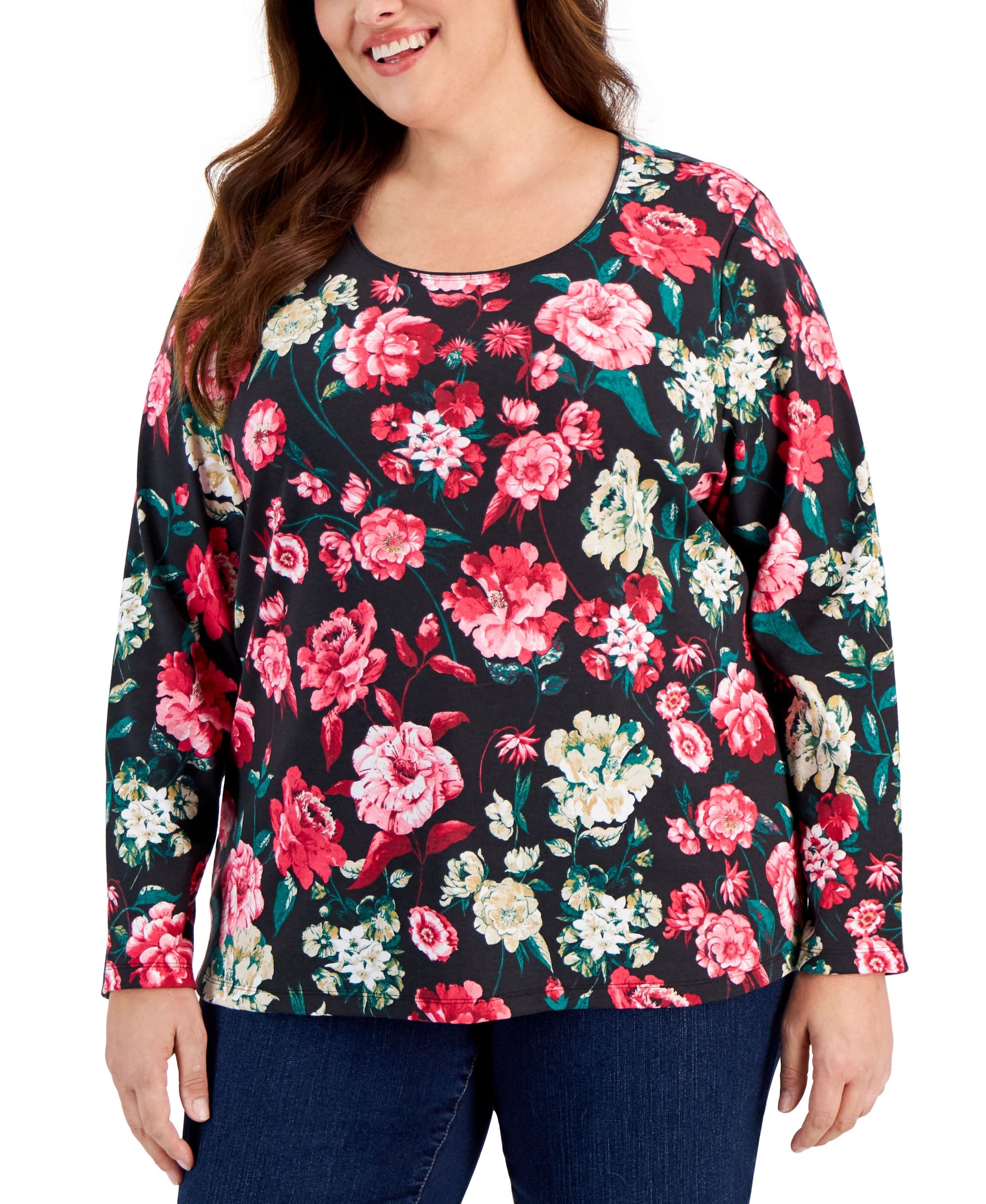 Karen Scott Plus Size Floral Print Scoop Neck Premium Top