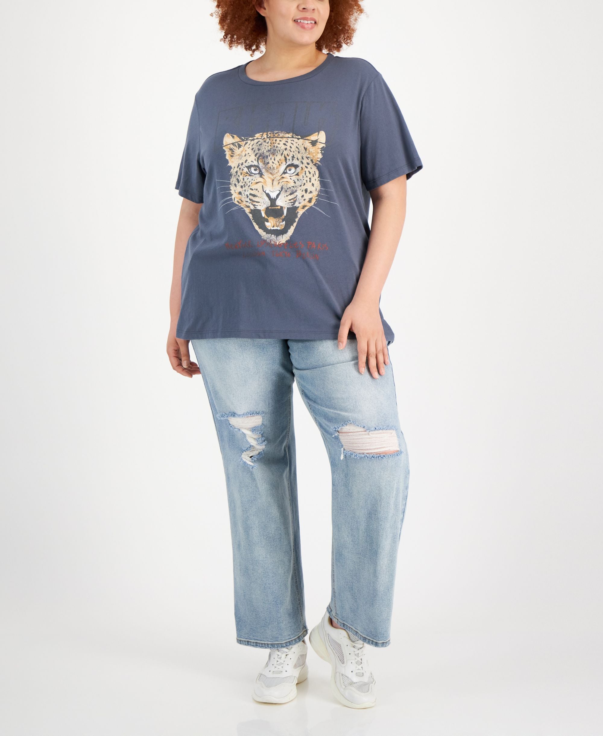 Modern Plus Size Cotton Leopard Graphic T-Modern Shirt