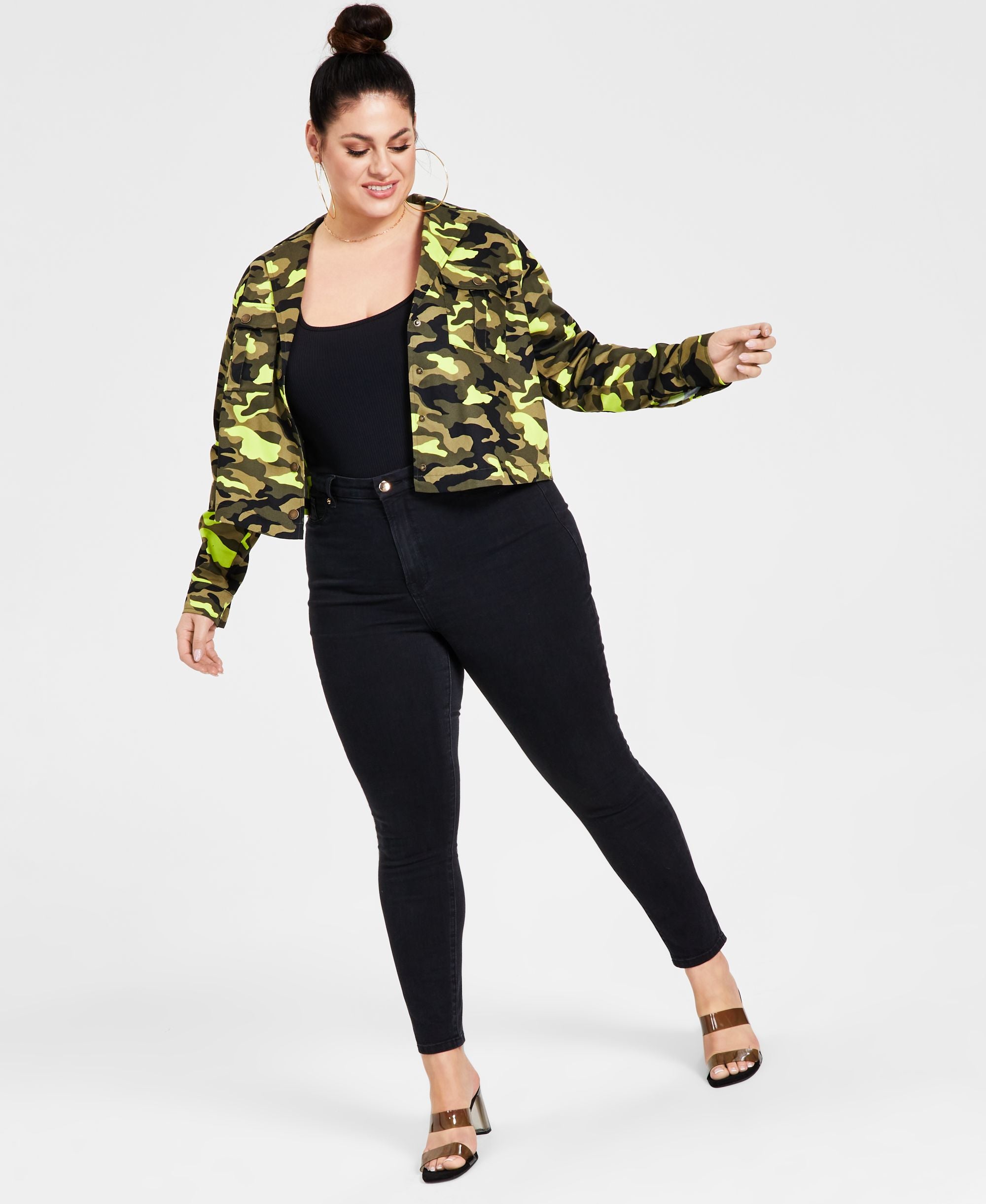 Modern Plus Size Cotton Camo Cargo Jacket