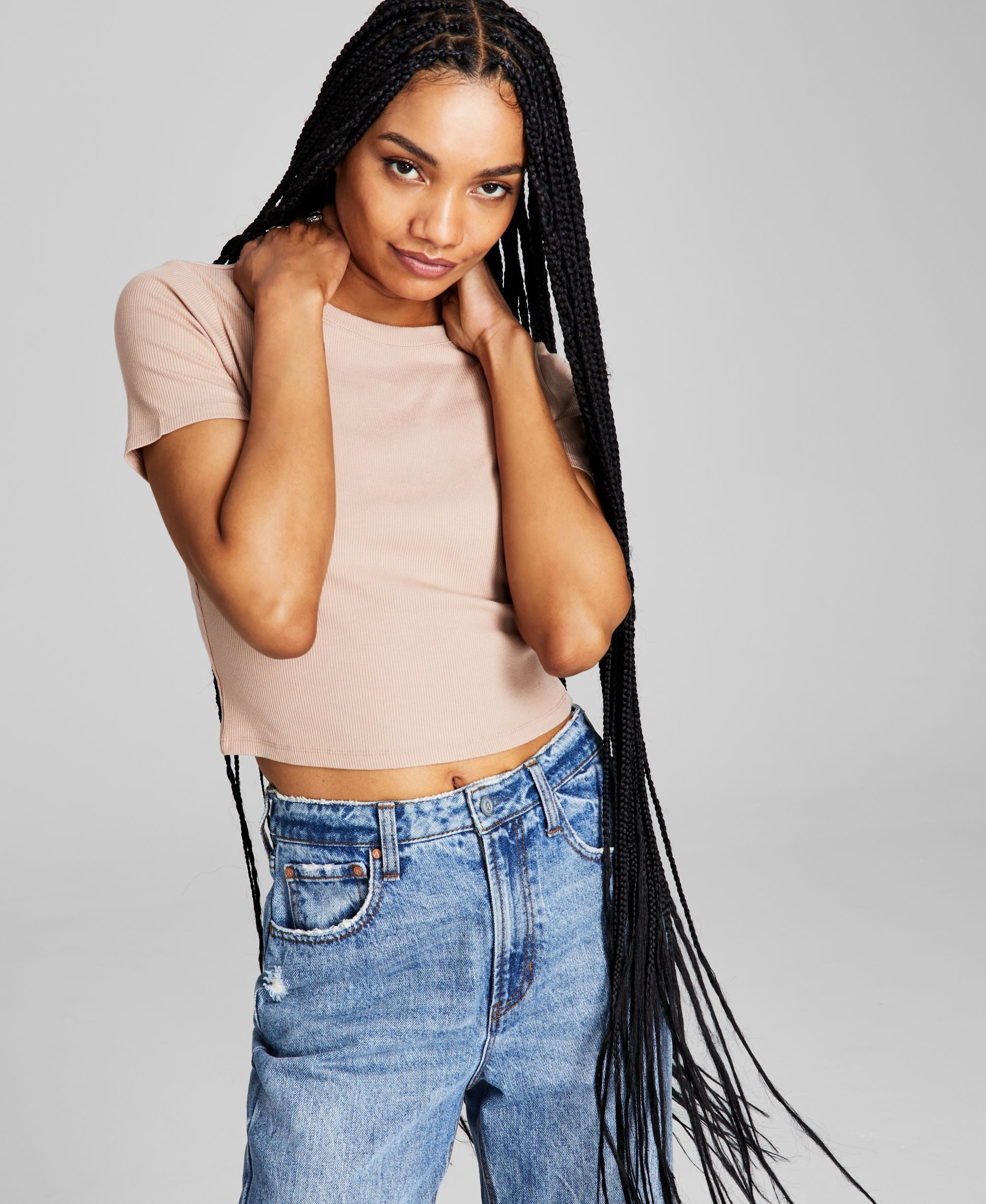 Women's Ribbed Knit Cropped Crewneck T-Modern Shirt