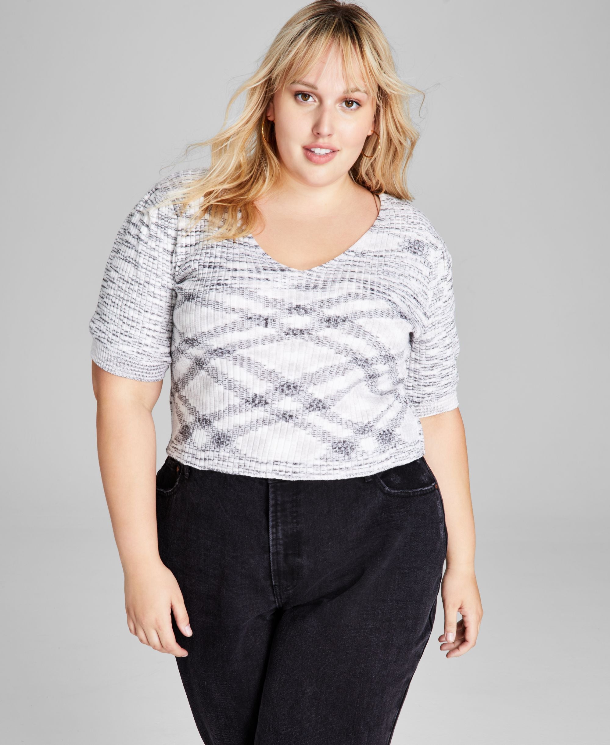 Modern Plus Size Space-Dyed Puff-Sleeve Premium Top
