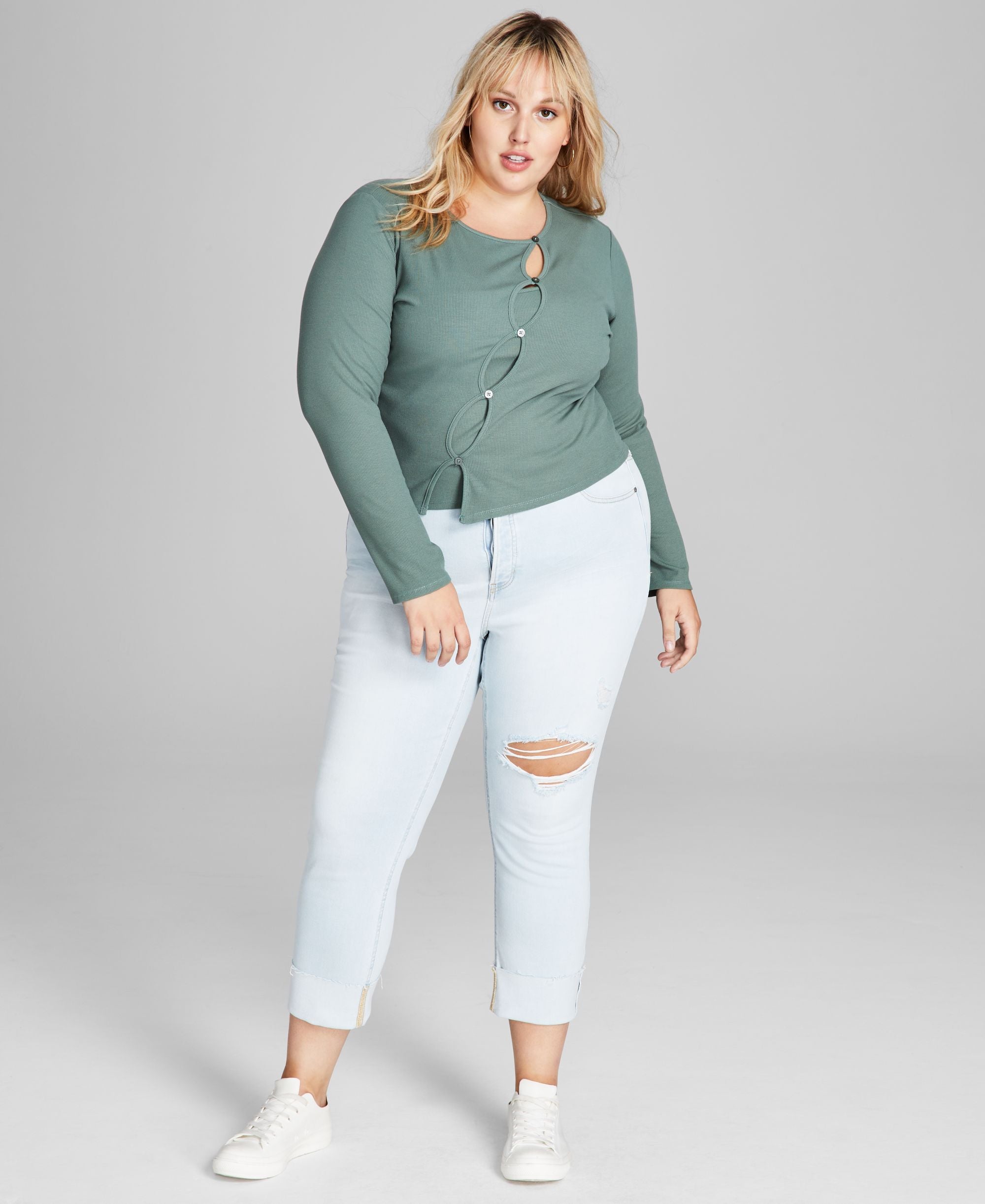 Modern Plus Size Faux-Cutout Premium Top