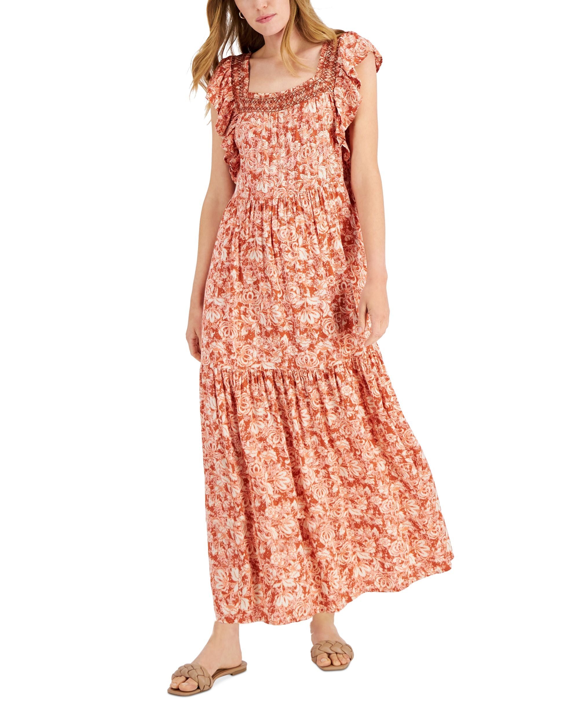 Jamie Layla Petite Printed Flutter-Sleeve Maxi Dress
