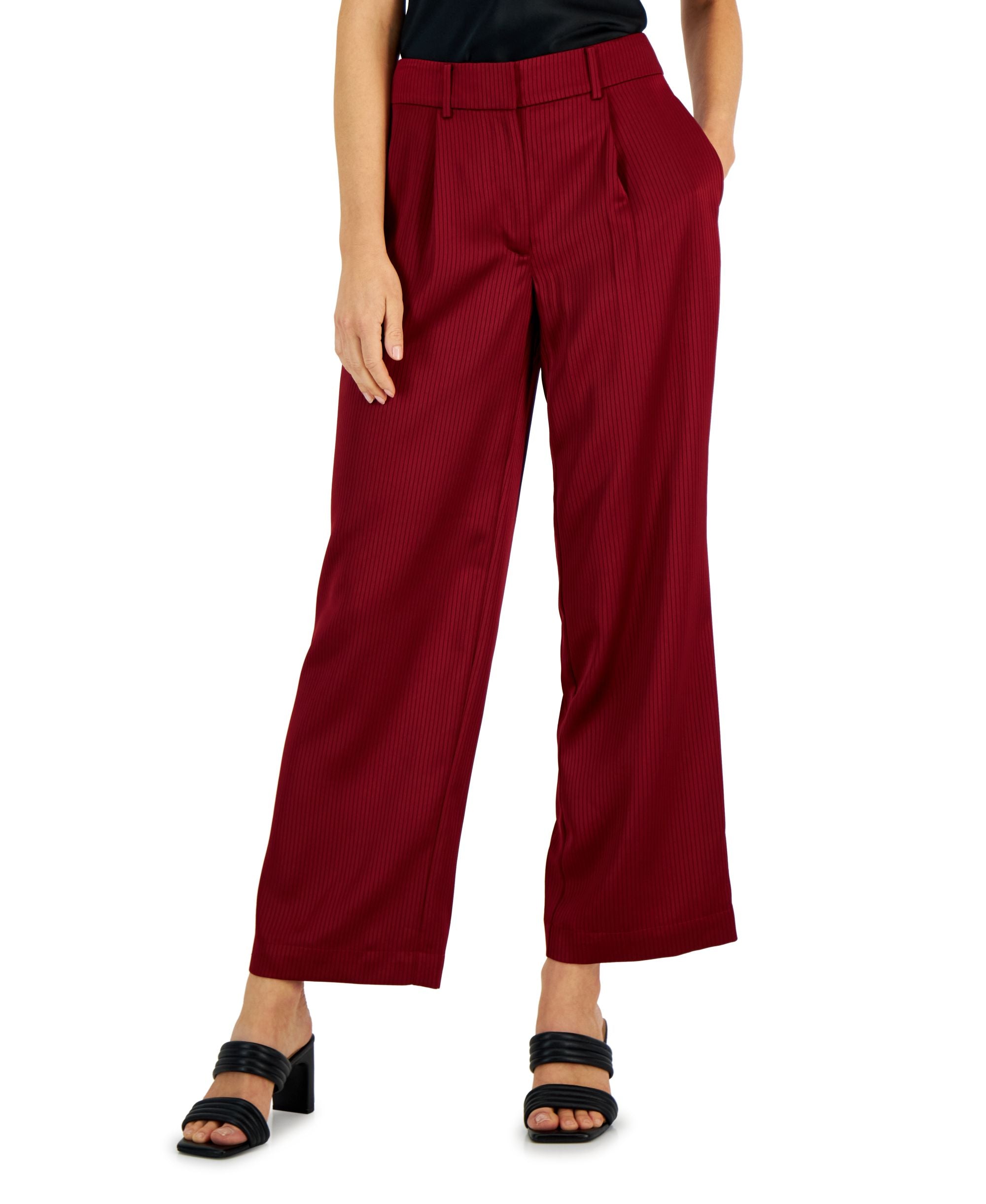 Alfani Womens Stripe Satin Wide-Leg Trousers