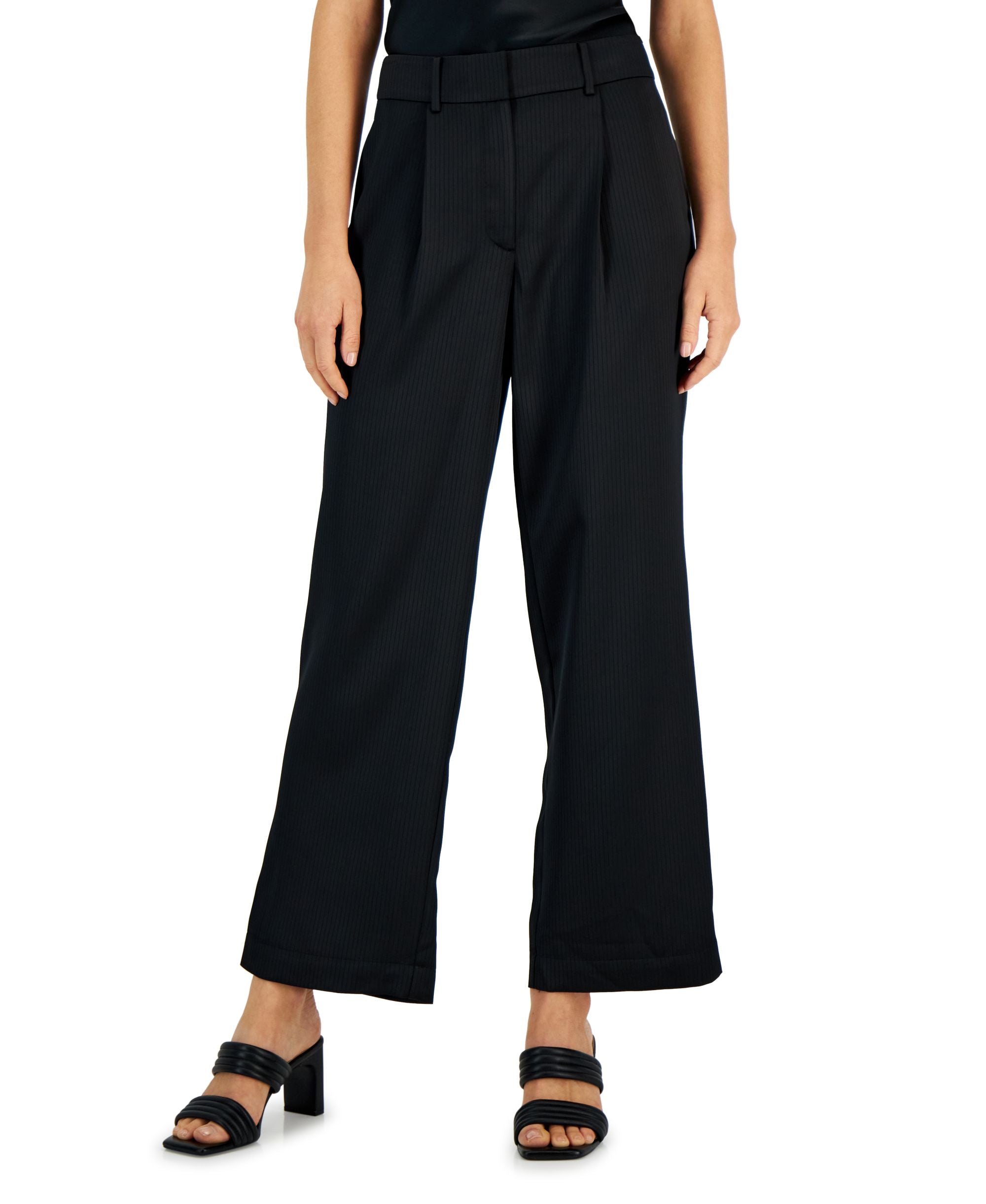 Alfani Womens Stripe Satin Wide-Leg Trousers