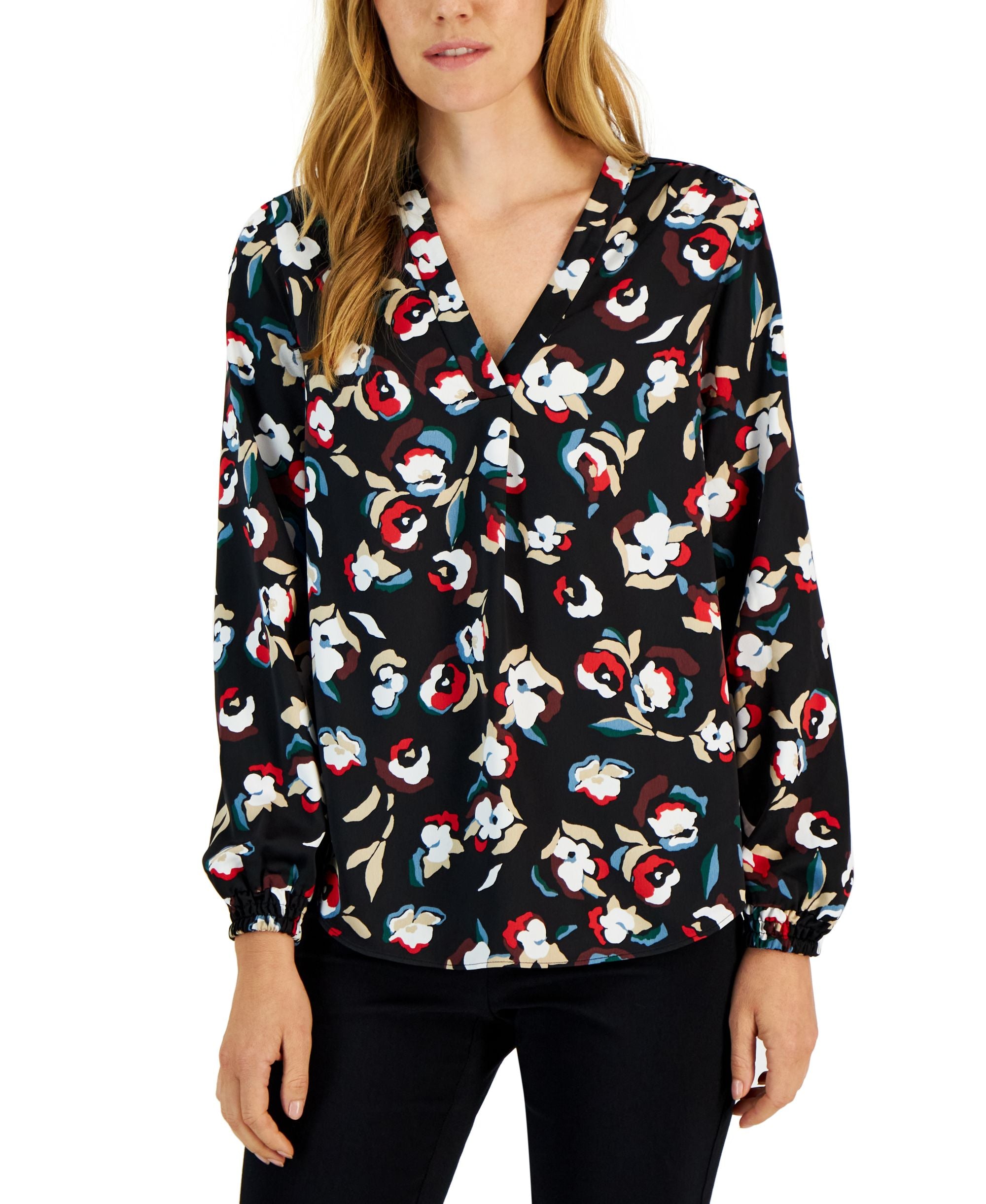 Alfani Womens Long-Sleeve V Neck Signature Blouse
