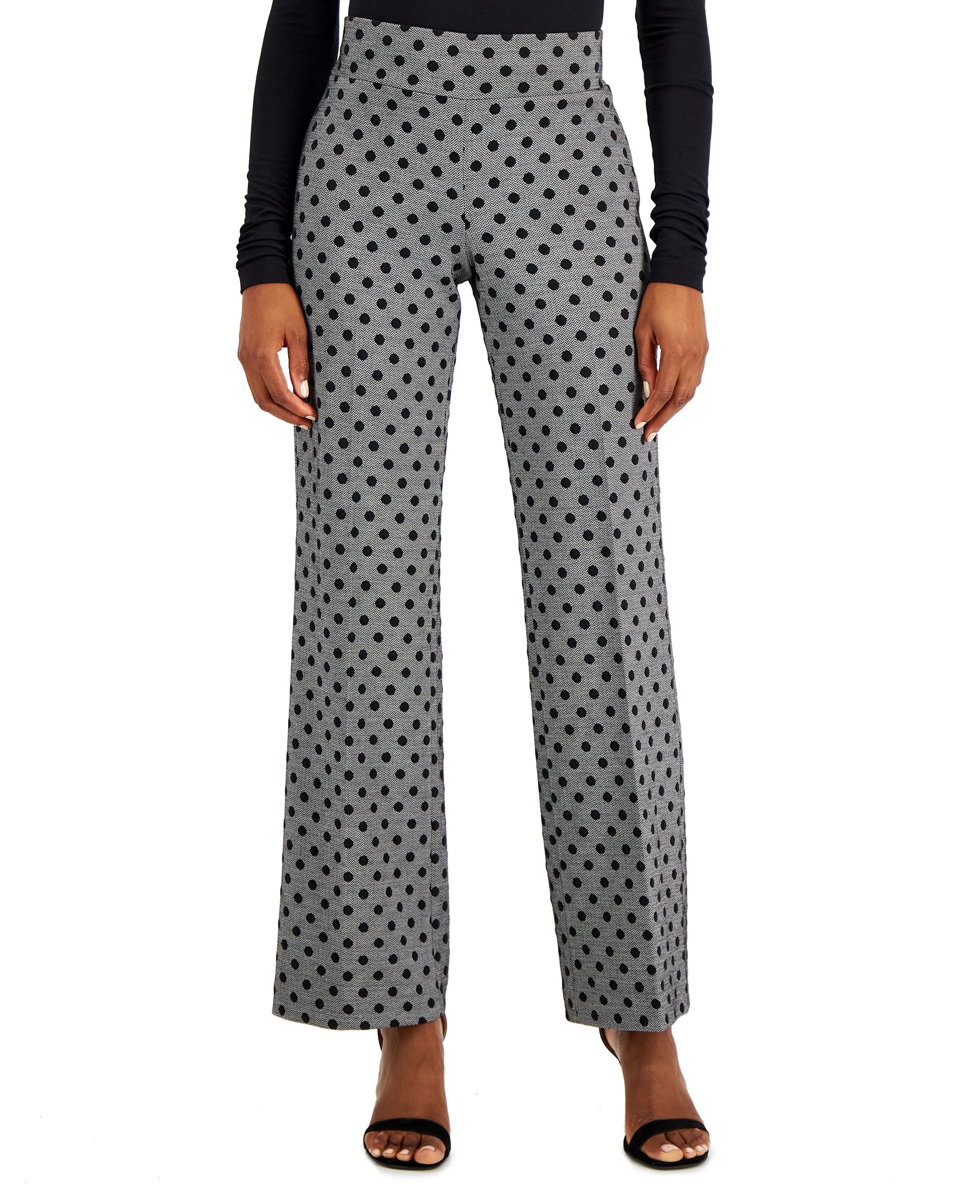 Petite Dot Herringbone Wide-Leg Signature Pants
