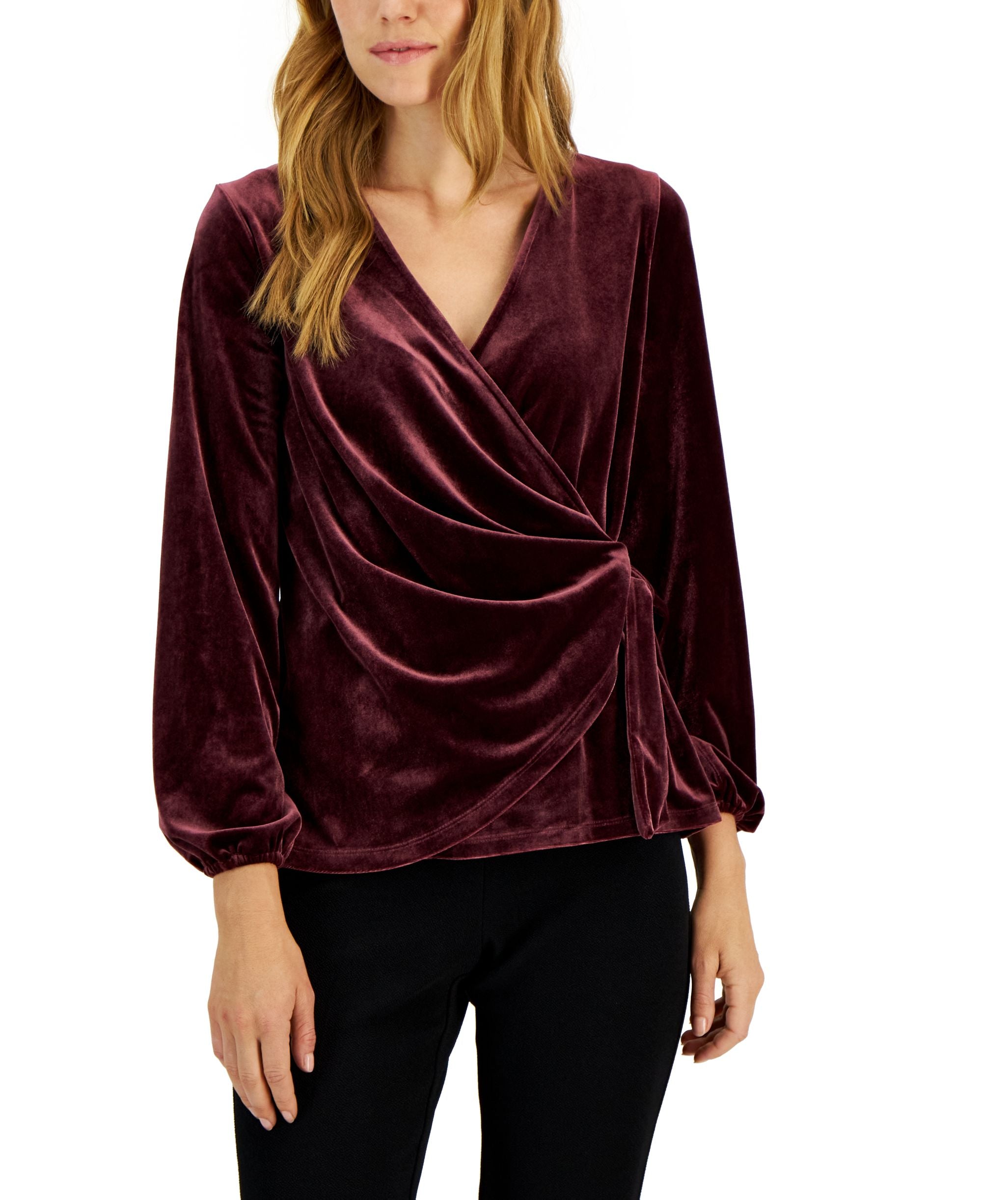 Alfani Womens Velvet Surplice Surplice Top