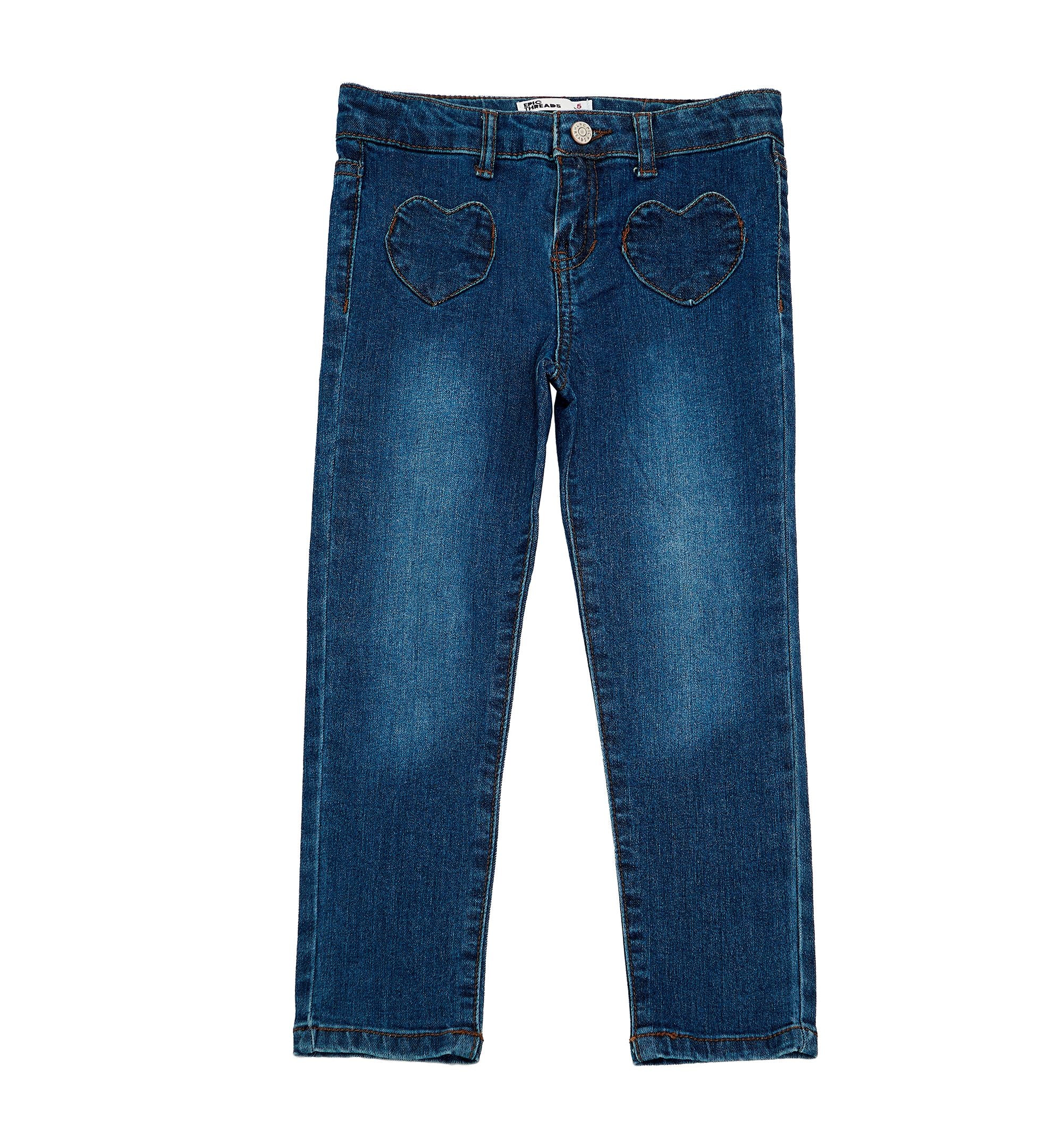 Little Girls Heart Pocket Denim Skinny-Fit Premium Jeans