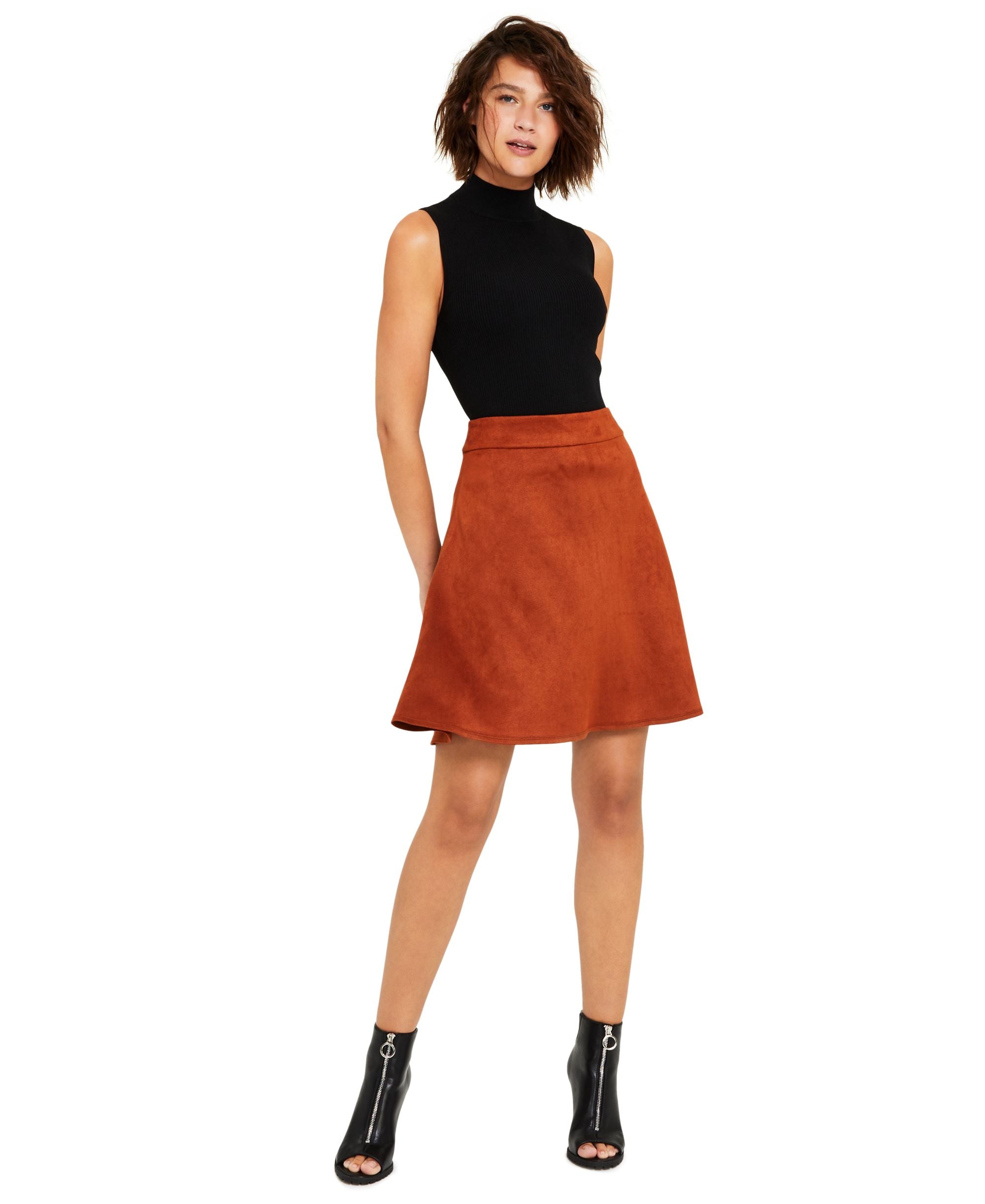 Bar III Womens Faux Suede Flared Modern Skirt